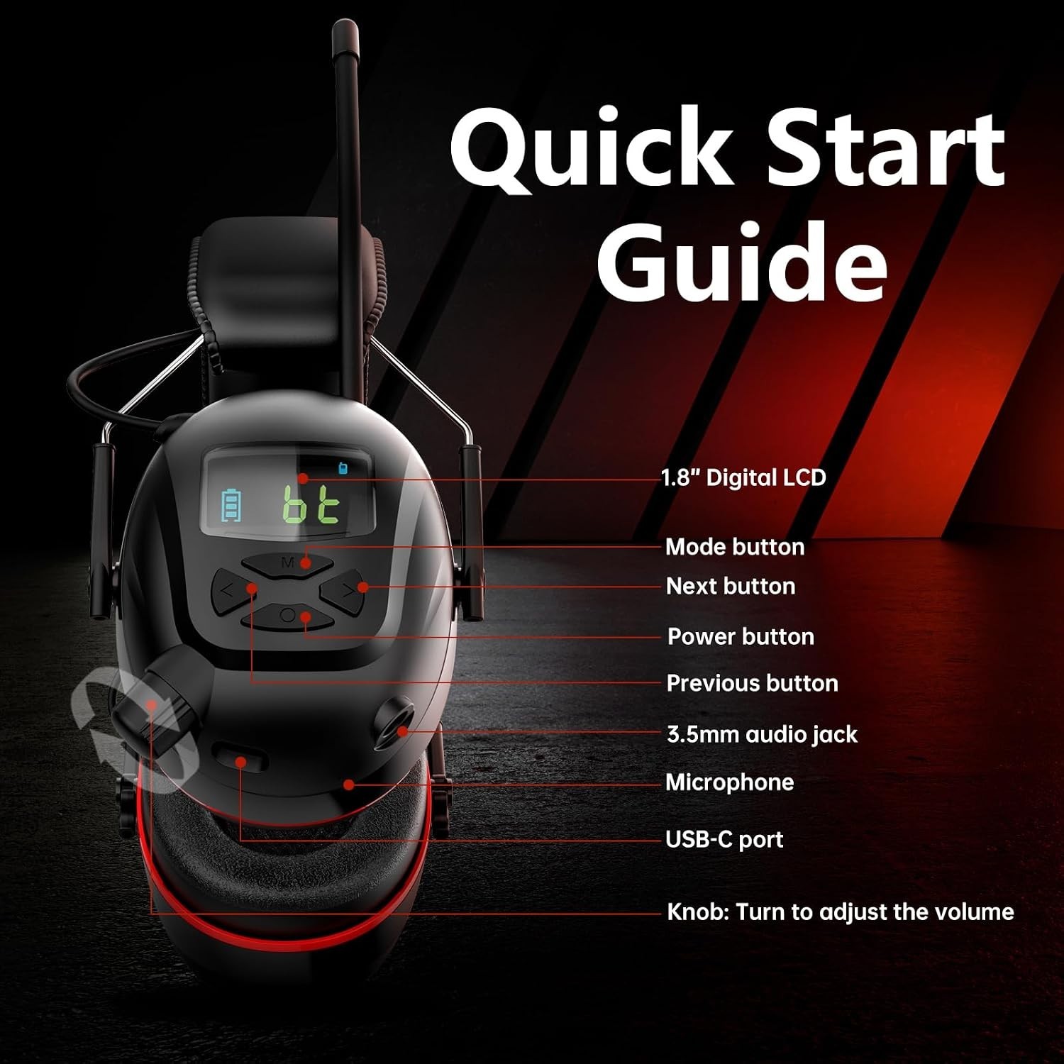30 dB SNR Safety Earmuffs with Rechargeable Bluetooth Radio – 45H Listening Life