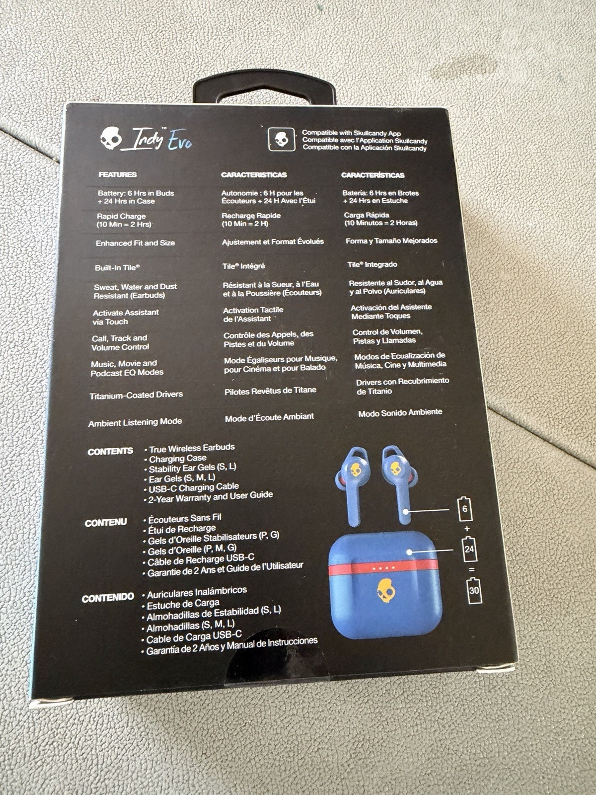Skullcandy Indy Evo In-Ear Wireless Earbuds, 30 Hr Battery, Microphone, Works