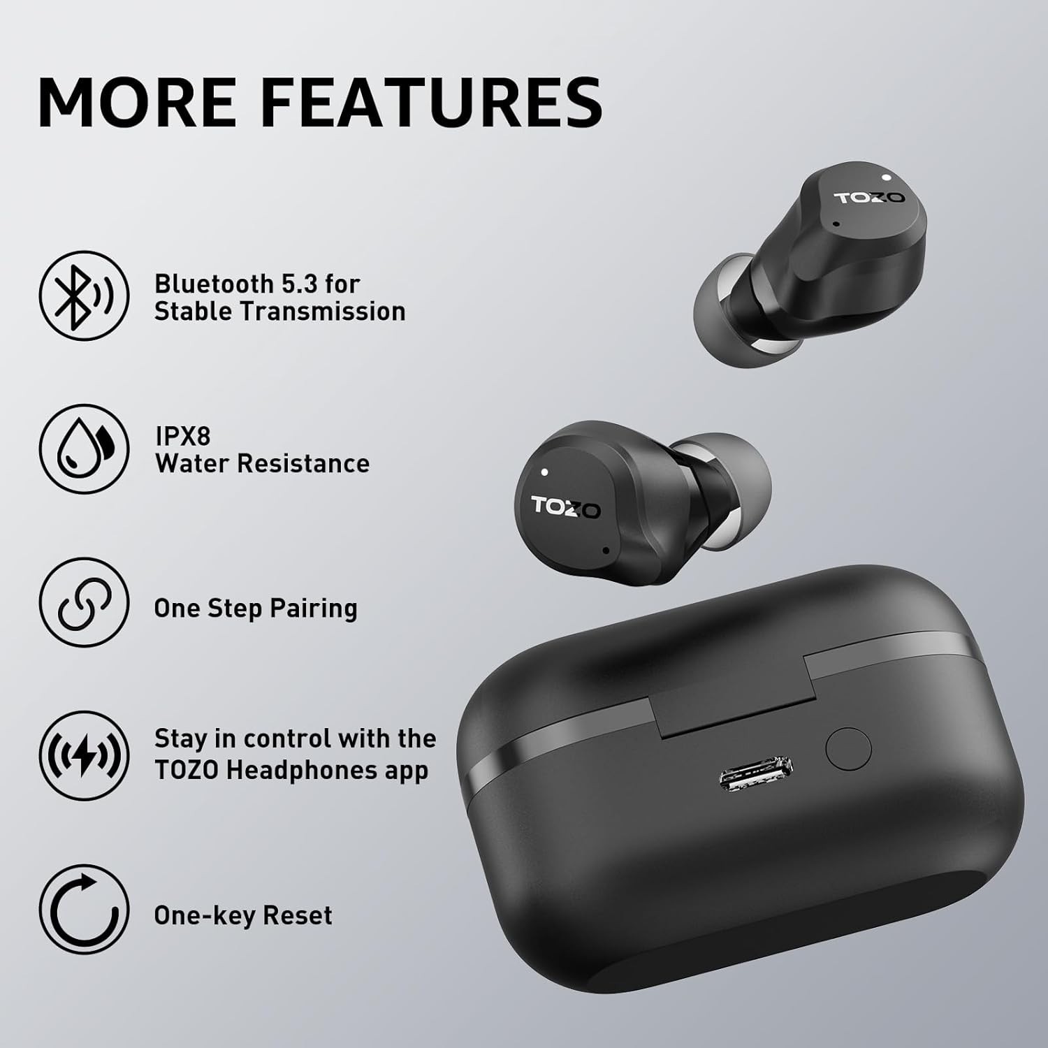 TOZO NC9 Hybrid Active Noise Cancelling Wireless Earbuds, 6 Mics ENC Clear Call