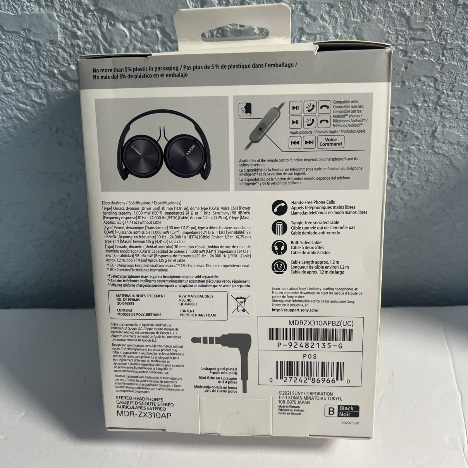 NEW Sony MDR-ZX110AP On-Ear Wired Headphones w In-Line Mic Black