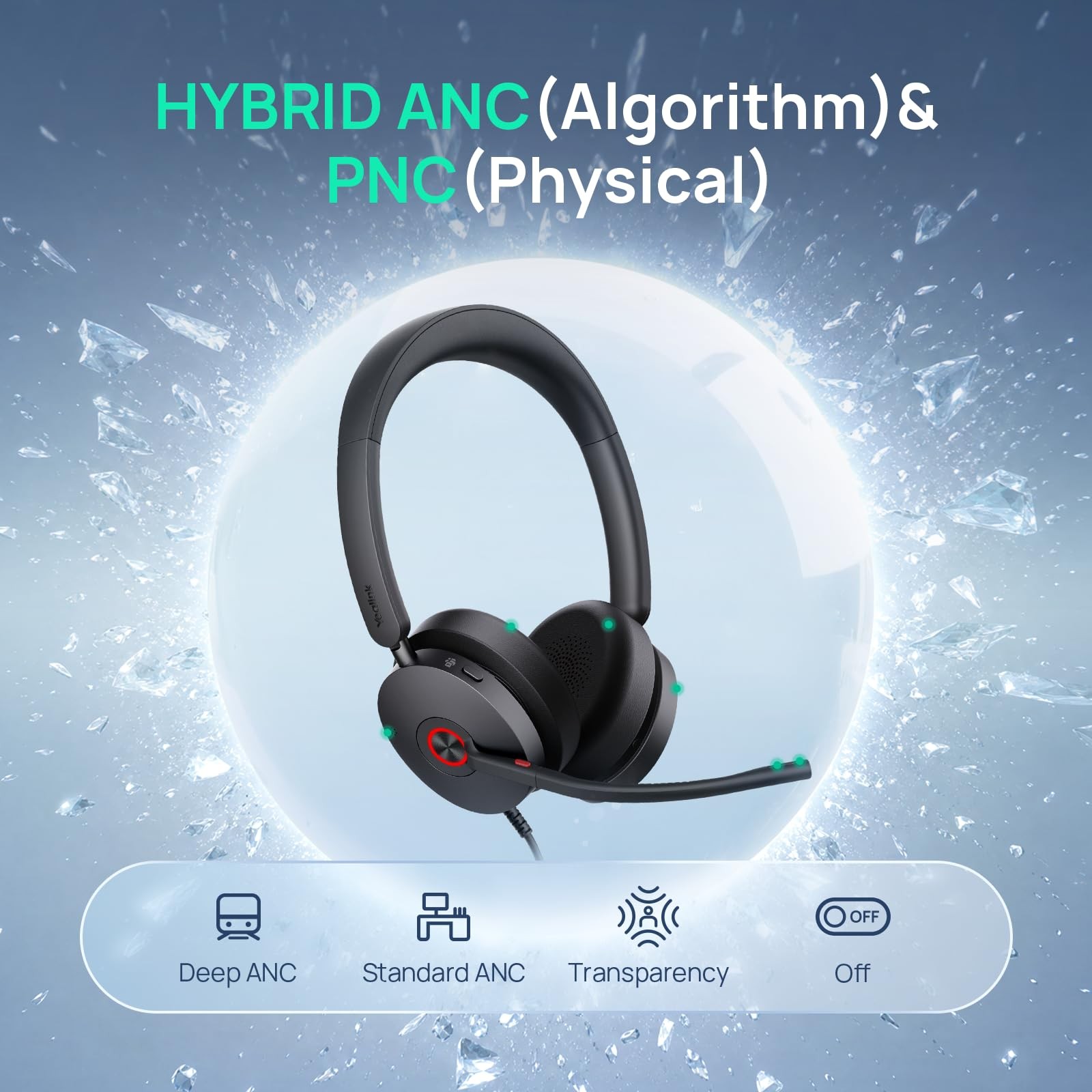 Yealink UH48 Wired USB Headset 6 AI Noise Canceling Mics, Teams & Zoom Certified