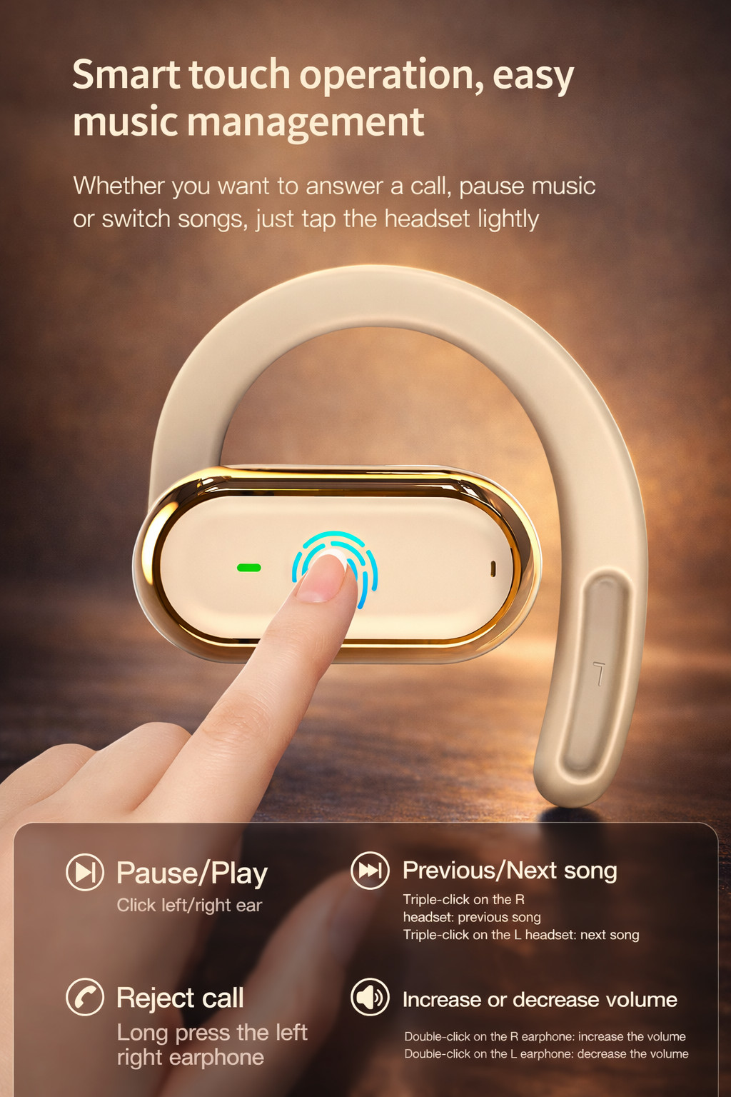 Open Ear Bluetooth 5.4 Headphones Wireless Earbuds For Sports Gym
