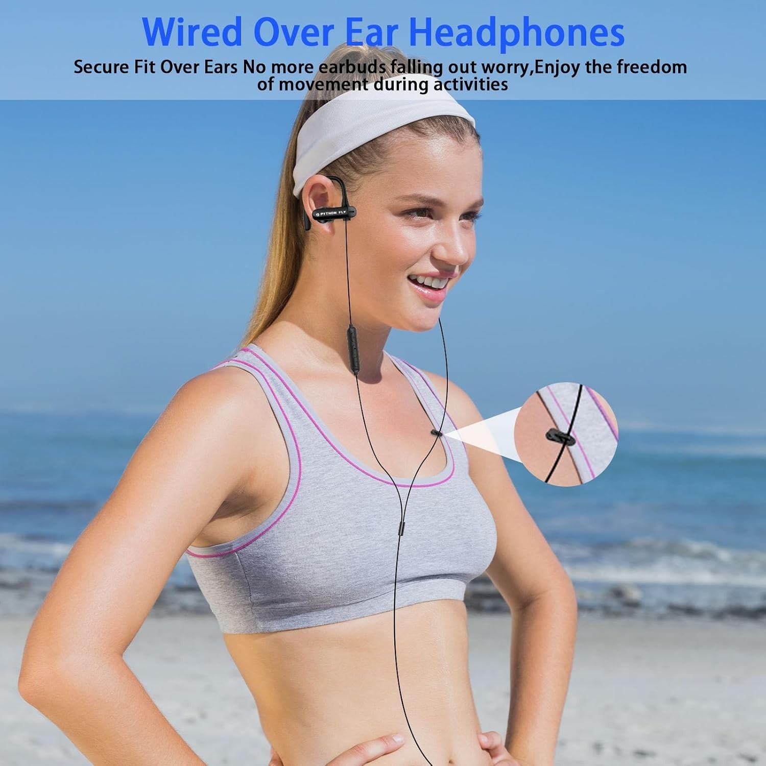 Tangle-Free Wired Earbuds with Secure Ear Hooks & Volume Control for Fitness