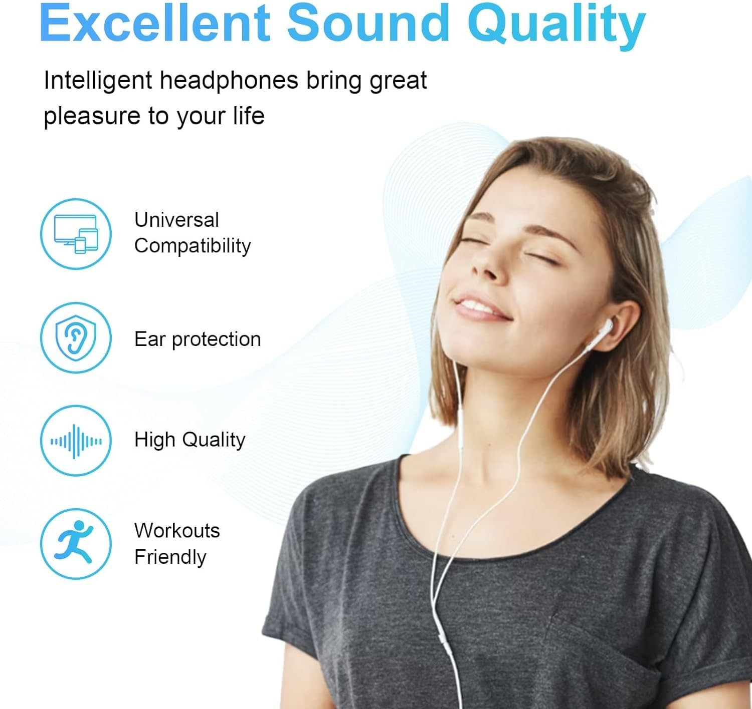 USB C Headphones Wired for iPhone 17/16, Type C Earphones with Type-C, White