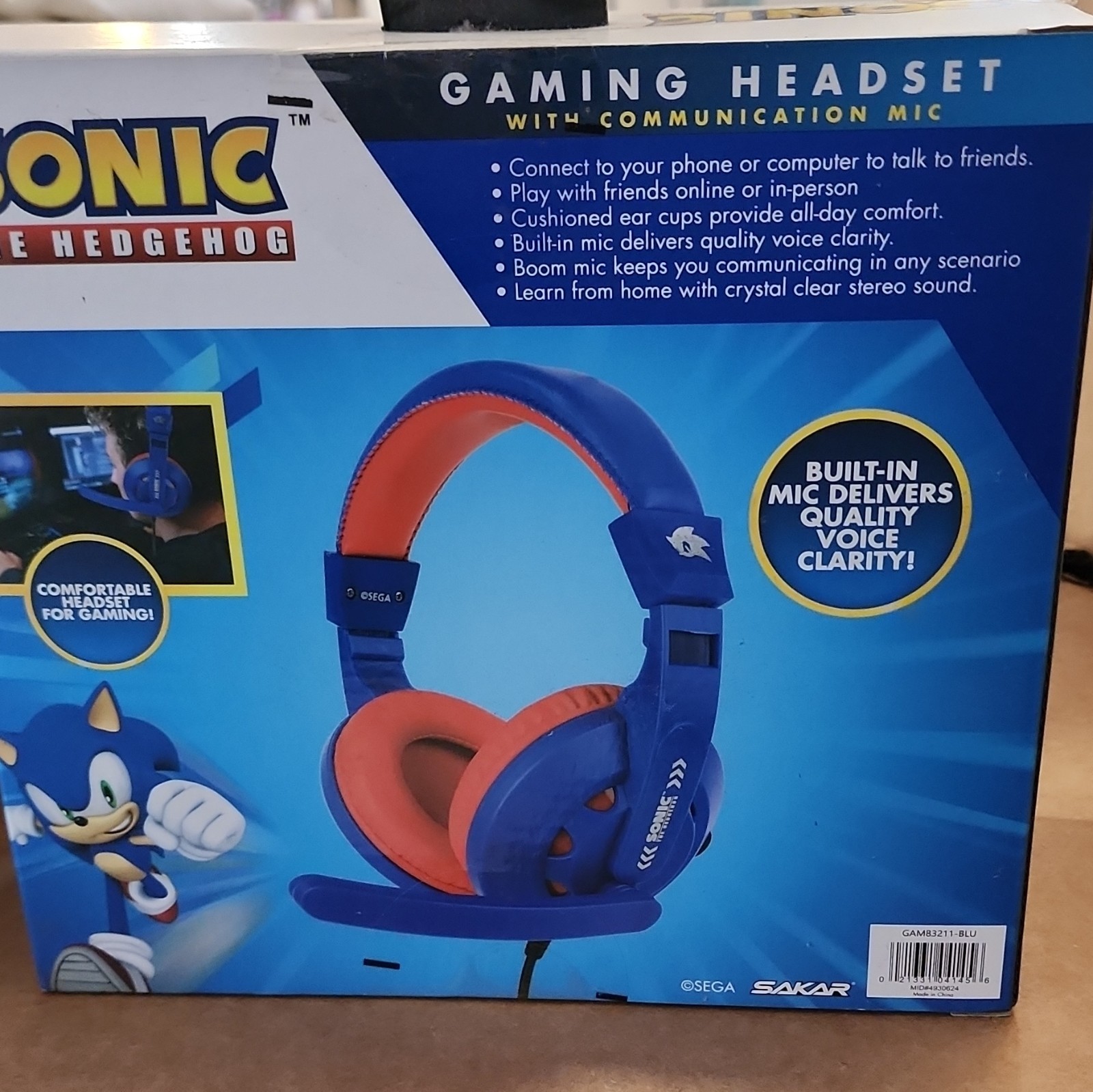 Sonic The Hedgehog Gaming Console Over-Ear Headset with Microphone Blue Ages 8+