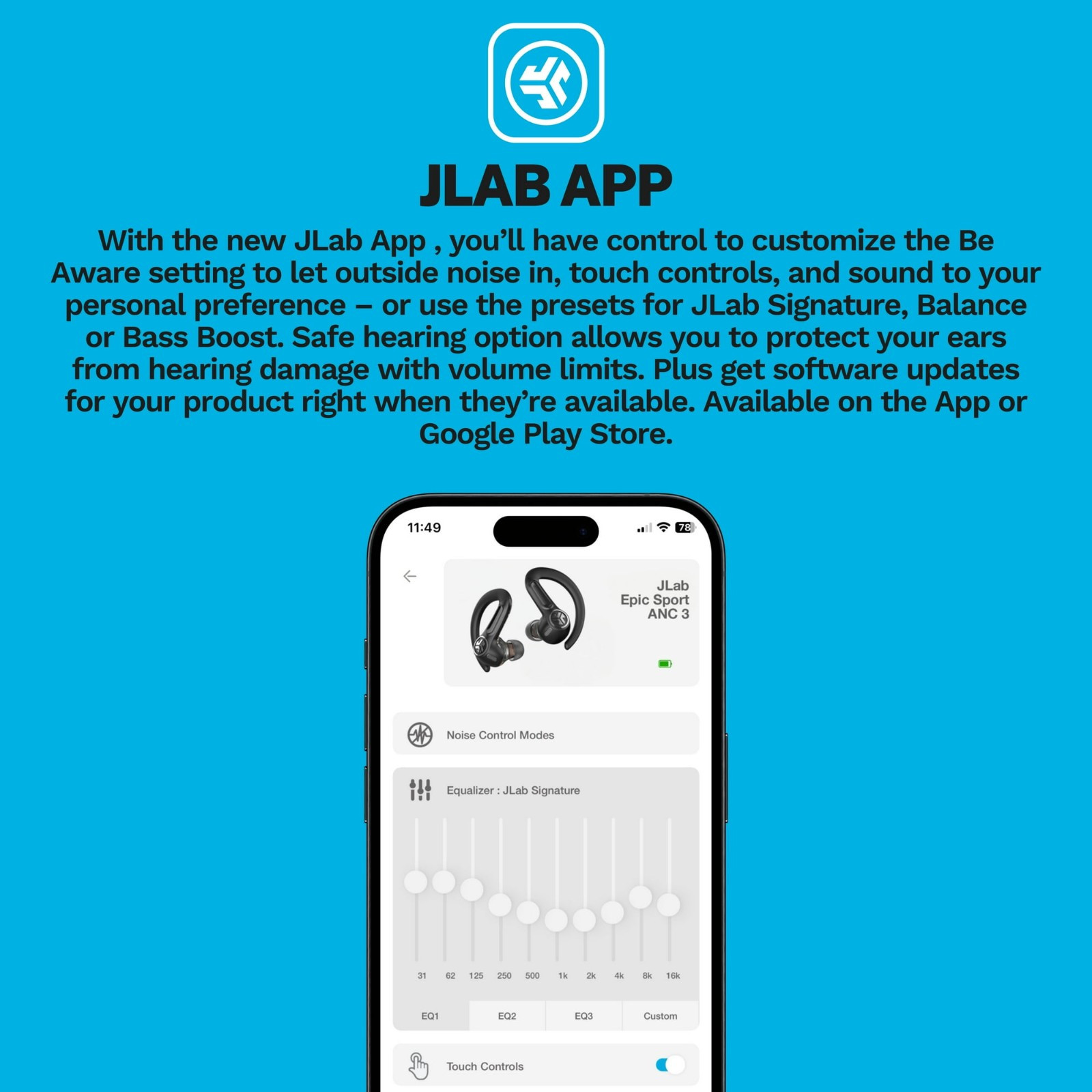 NEW JLab – Epic Sport ANC 3 True Wireless Earbuds – Black ⚡SHIP SAME DAY FREE⚡