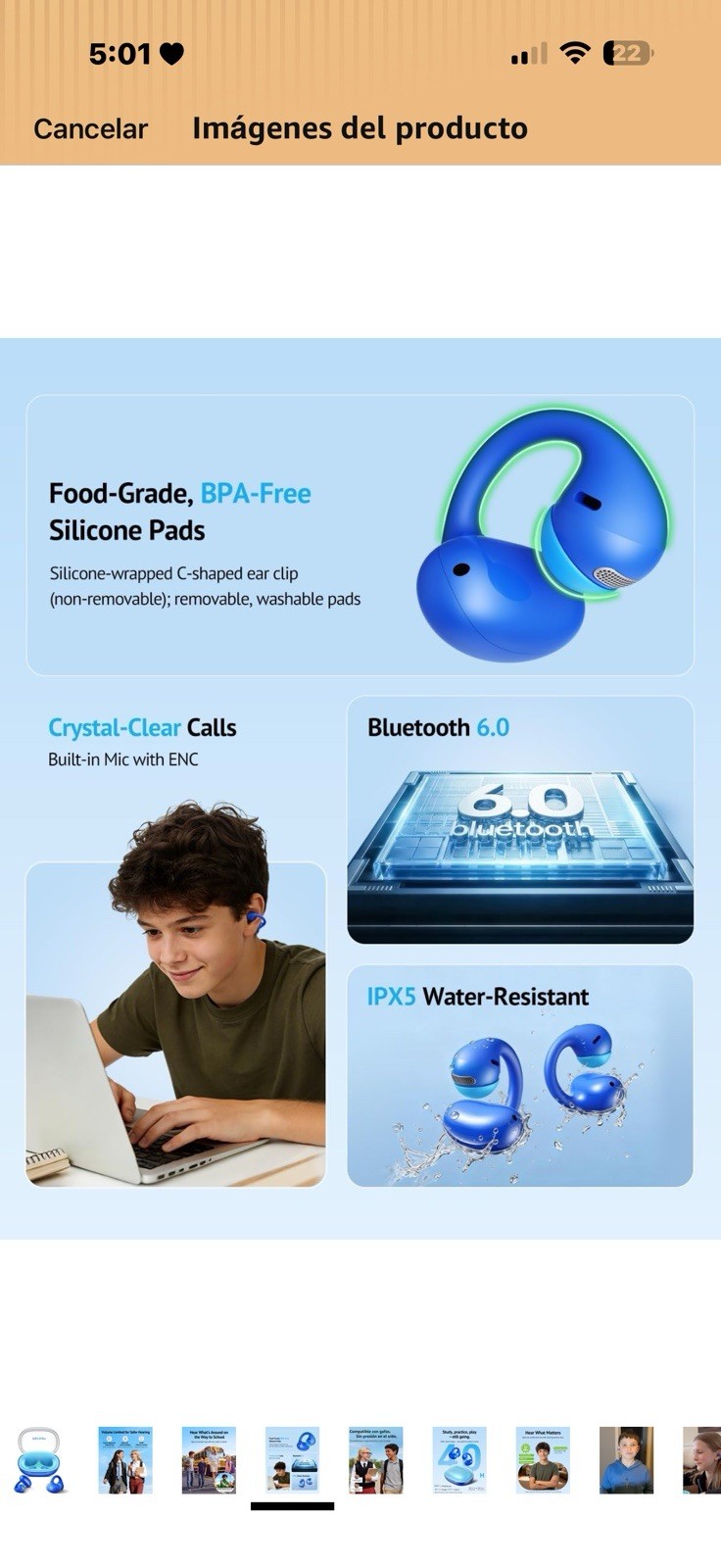 FOYCOY 1100 Series Bluetooth Open-Ear Clip-On Ear-Hook Headphones Blue 85dB