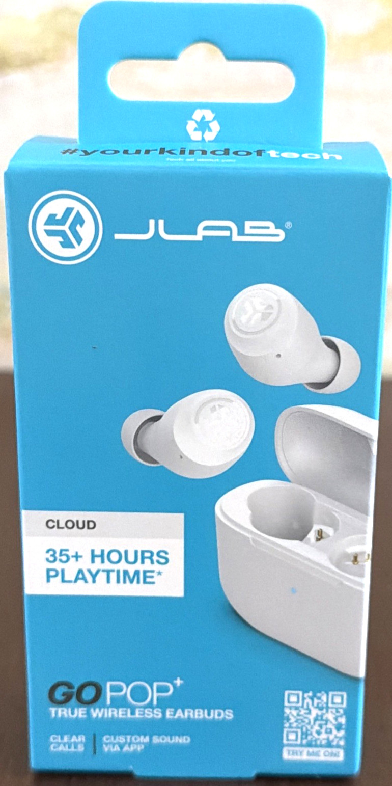 JLab Go POP+ True Wireless Bluetooth Earbuds CLOUD WHITE 35+ Hours NEW SEALED