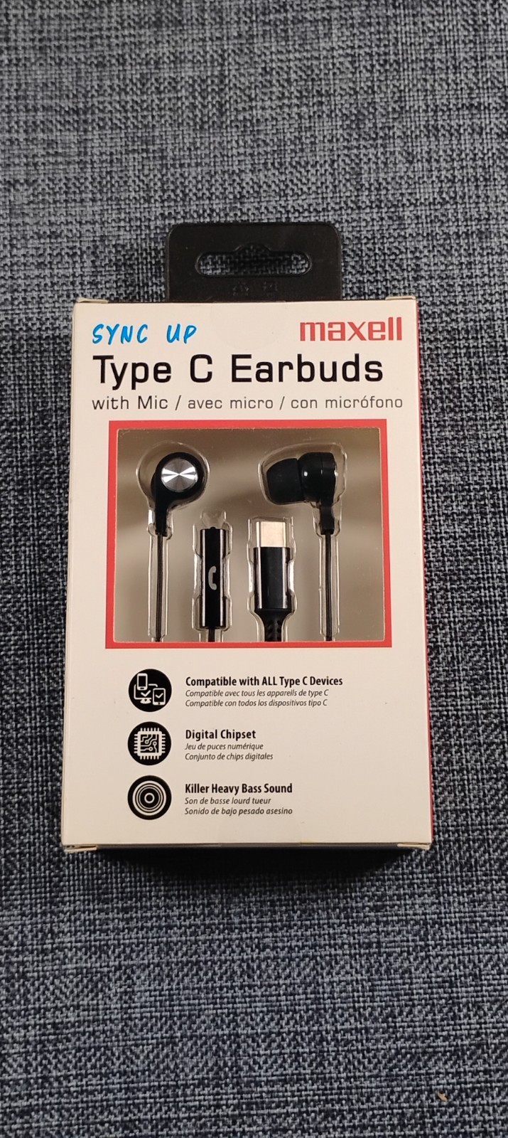 Maxell – Sync Up Type – C Earbuds With Mic. (Black)