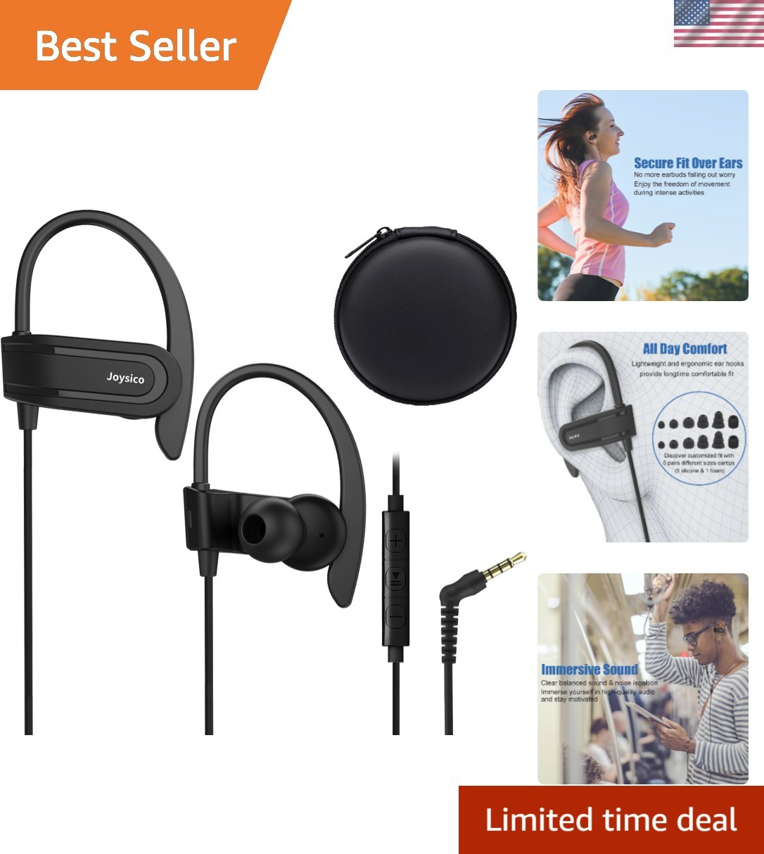 Durable Sport Earbuds with Custom Fit & Hard Case for Active Lifestyles
