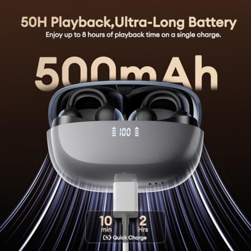 PAXA Clip On Earbuds,Open Ear Bluetooth 6.0 Wireless Headphones,12mm Driver Powe