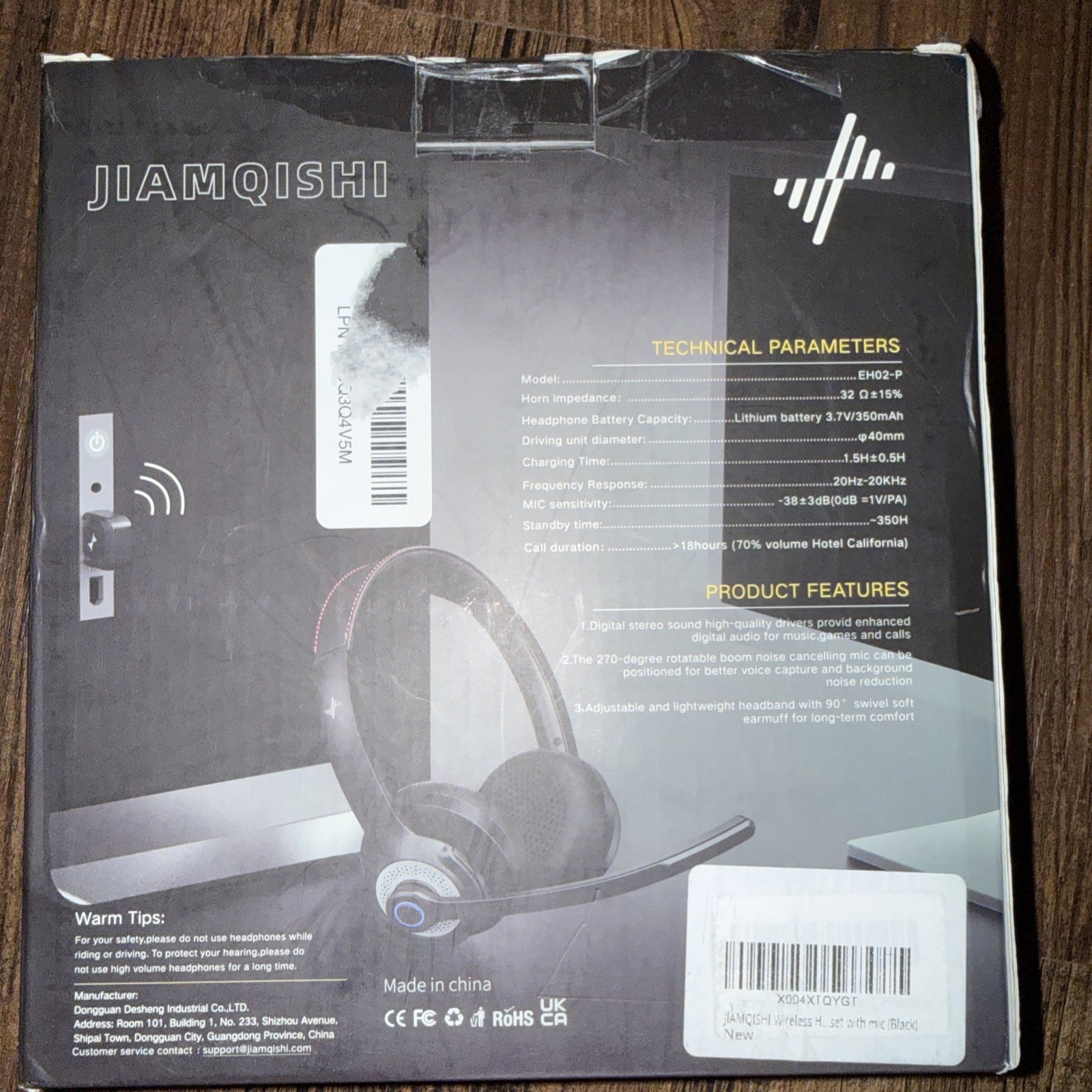 New Jiamqishi EH02-P Black AI Noise Cancelling Bluetooth Wireless Headset