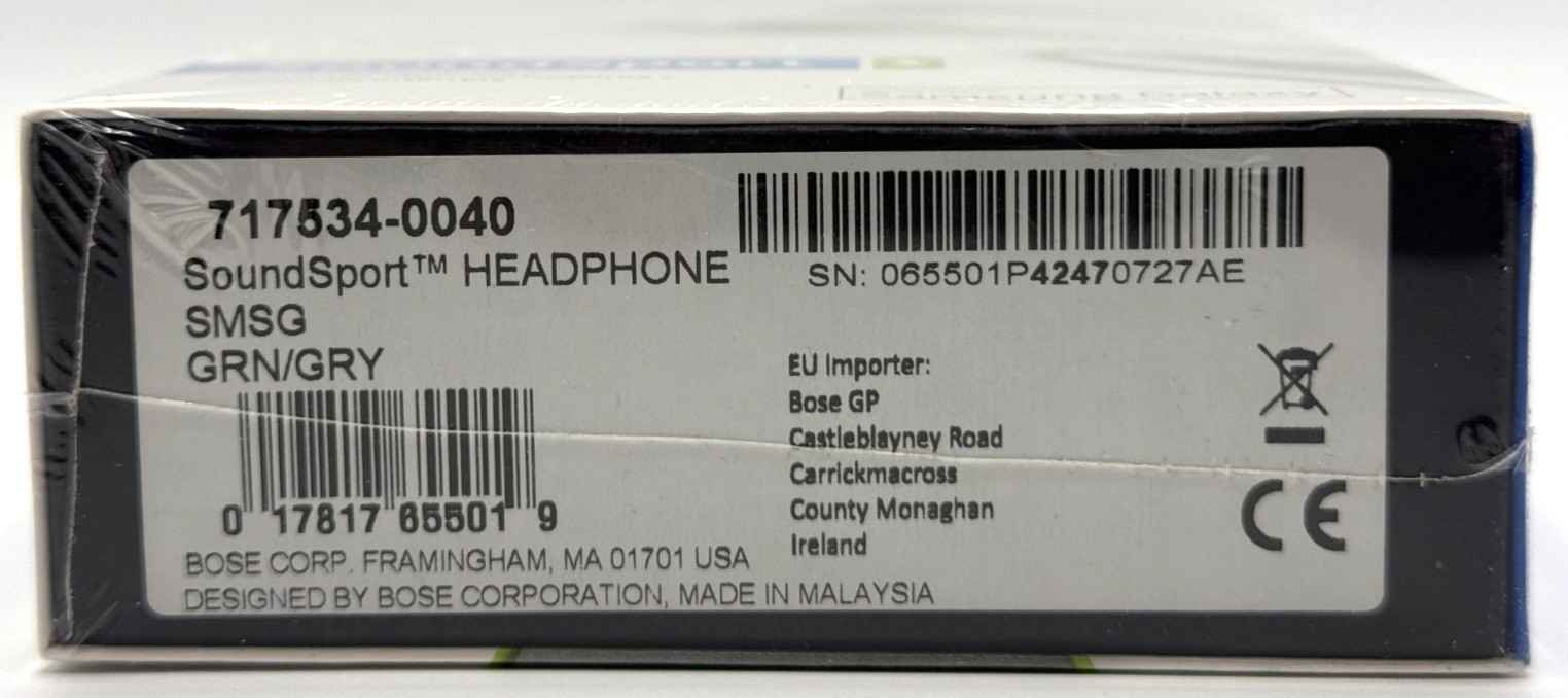 BOSE SoundSport in-ear headphones Wired Samsung Galaxy Controls Green / Grey NEW
