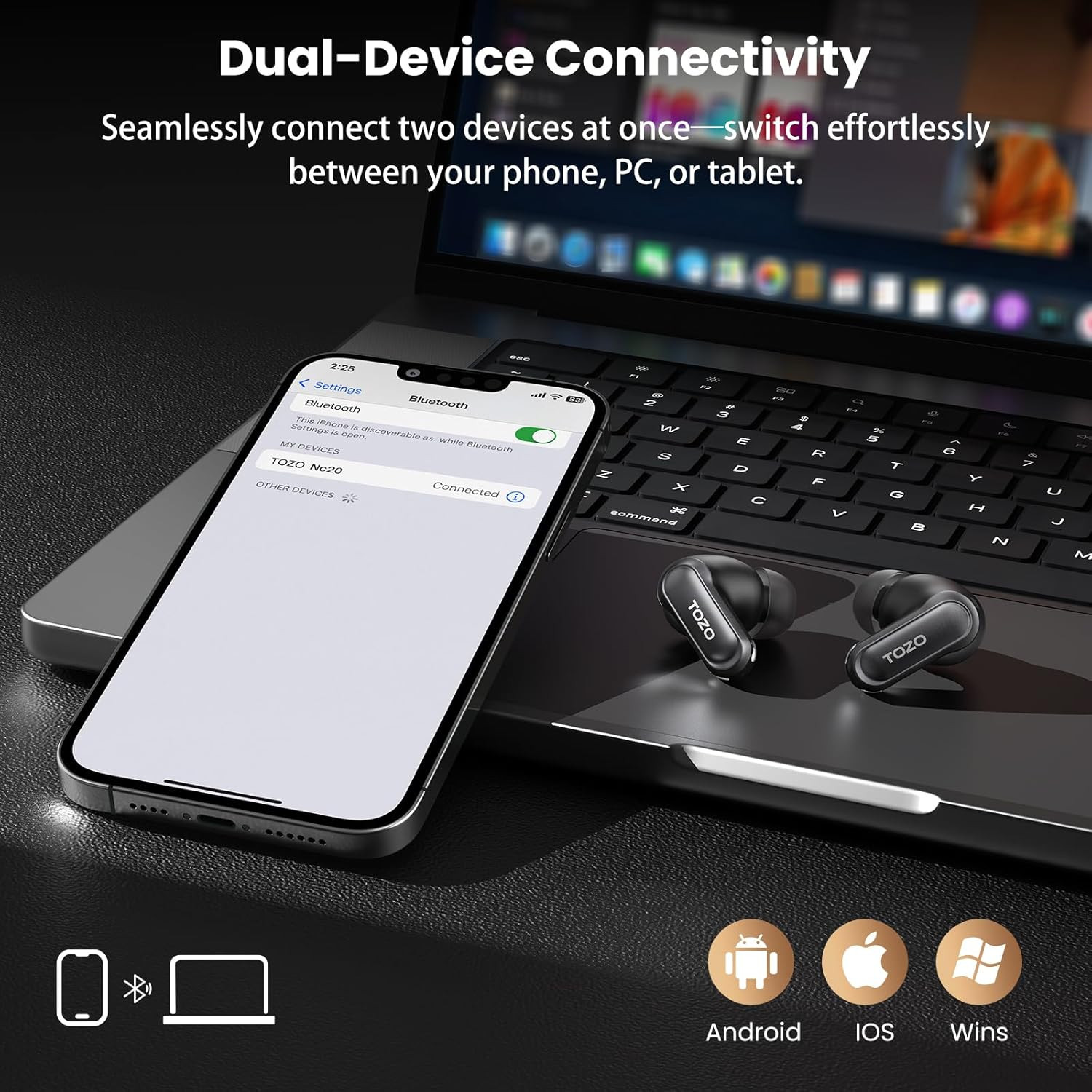 Active Noise Cancelling Wireless Earbuds, LDAC Hi-Res Sound Bluetooth Headphones