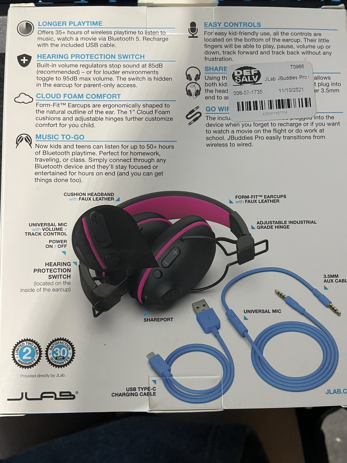JLab JBuddies Studio Pro Over-Ear Wireless Headphones Folding Pink/Black