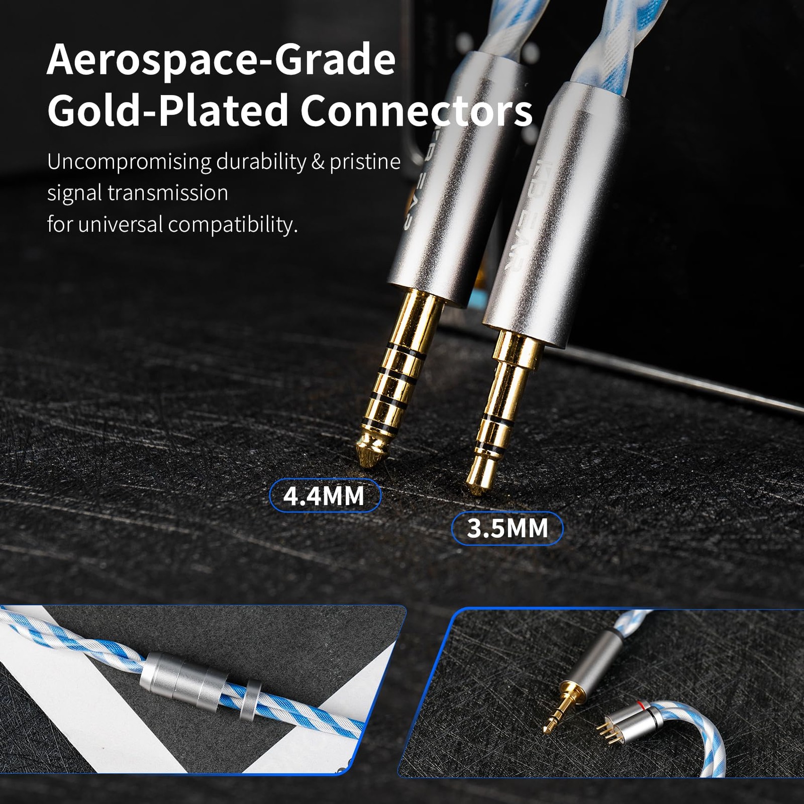 KBEAR Frost IEM Cable 6N OCC Gold-Plated 2PIN 4.4mm Silver Blue 1.2m HiFi Earpho