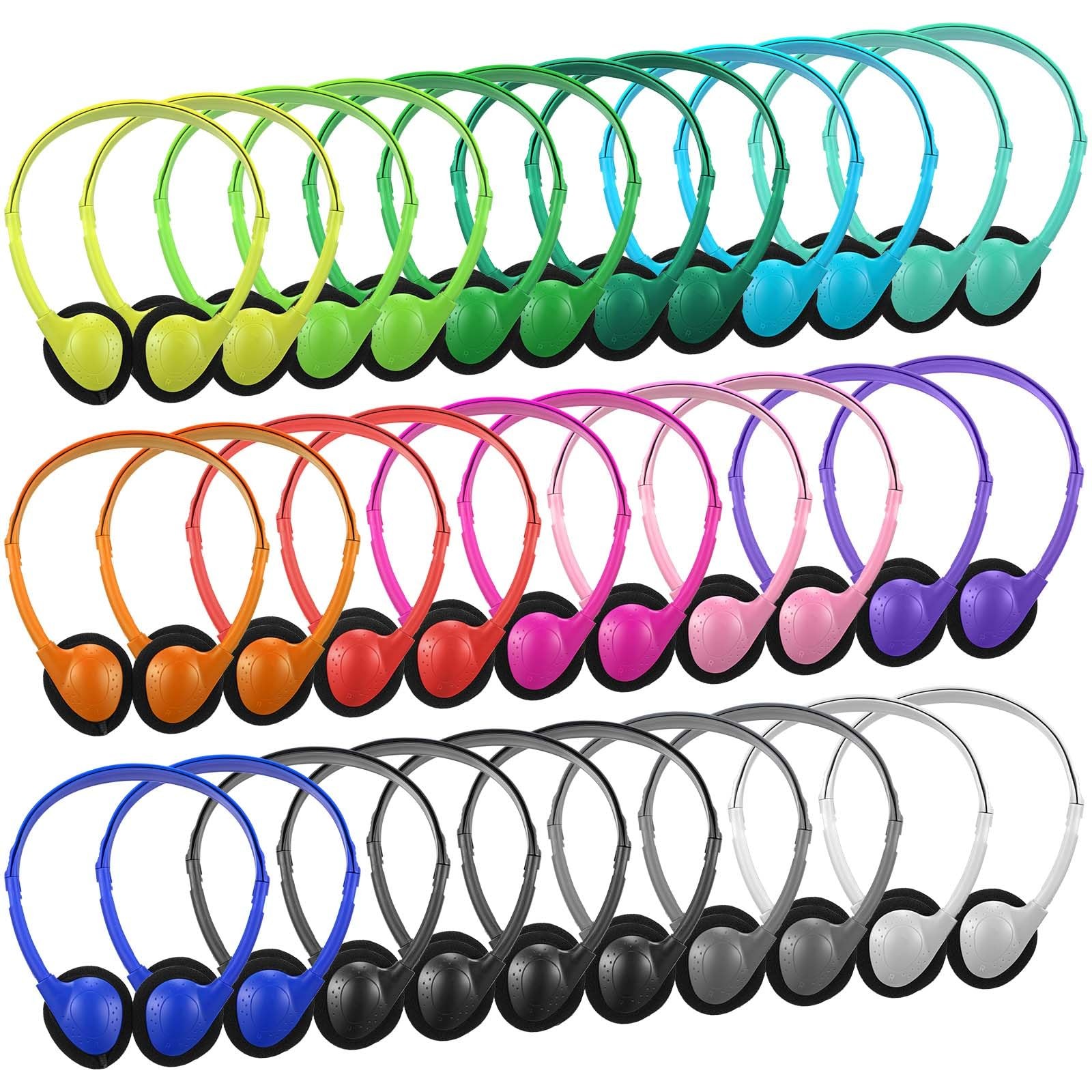 32 PCS Bulk Headphones For School Classroom Wired Headset 3.5mm Multicolor