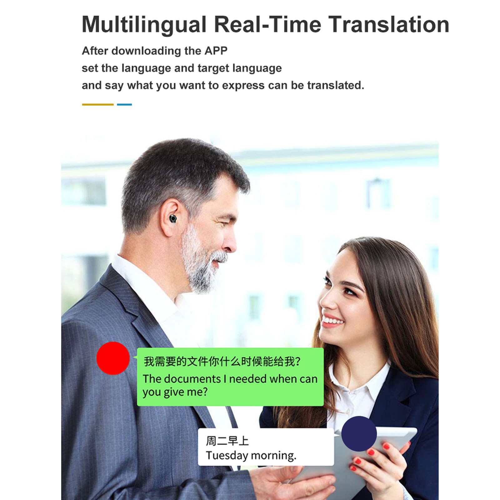 Translation Earbuds With APP Support 144 Languages Noise Canceling Bluetoot PHYH