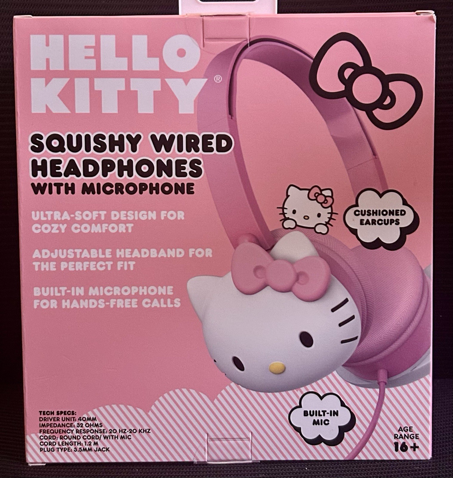 Hello Kitty Squishy Wired Headphones With Microphone Cushioned Earcups New