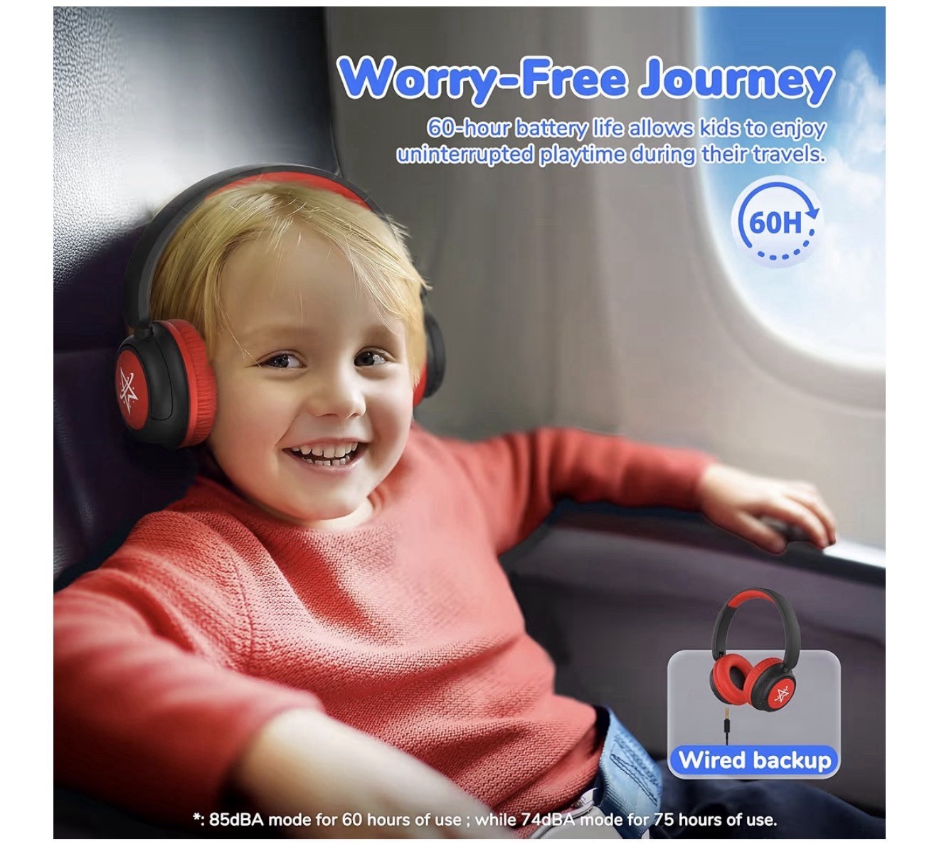 iClever BTH22 Kids Bluetooth Headphones, 60H Play Time, 74/85 dBA Safe Volume
