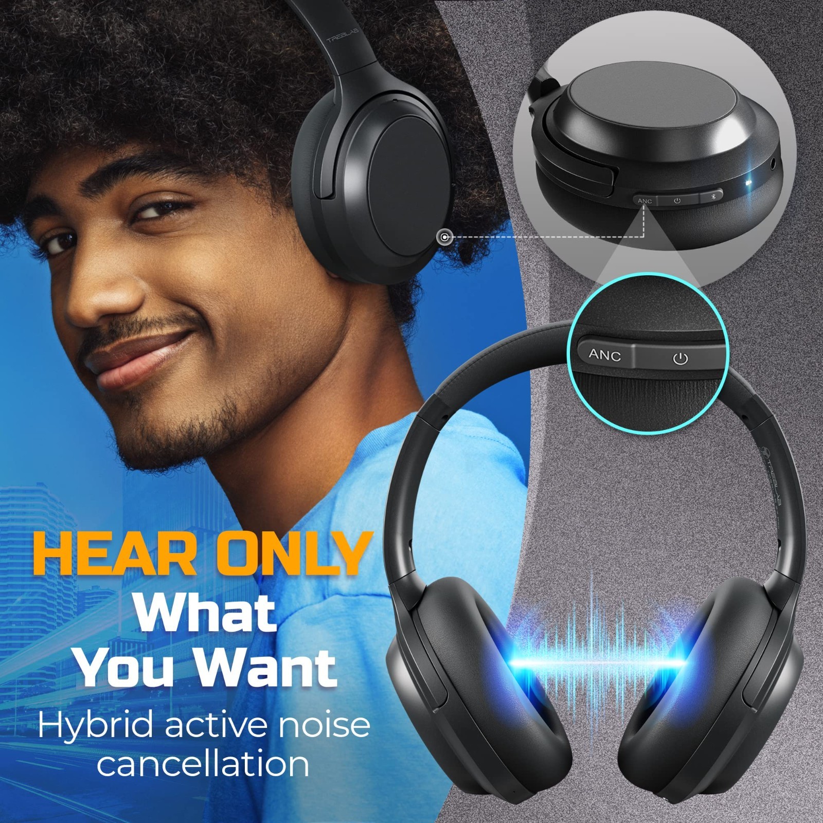 Hybrid Active Noise Cancelling Headphones – 45H Playtime, USB-C, Bluetooth, Touc