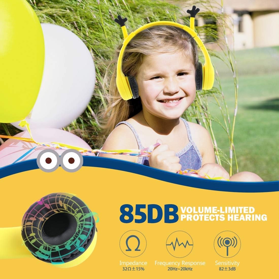 Kids Headphones with VoliHand Ears Wired Over-Ear Headphones with Music Sharing
