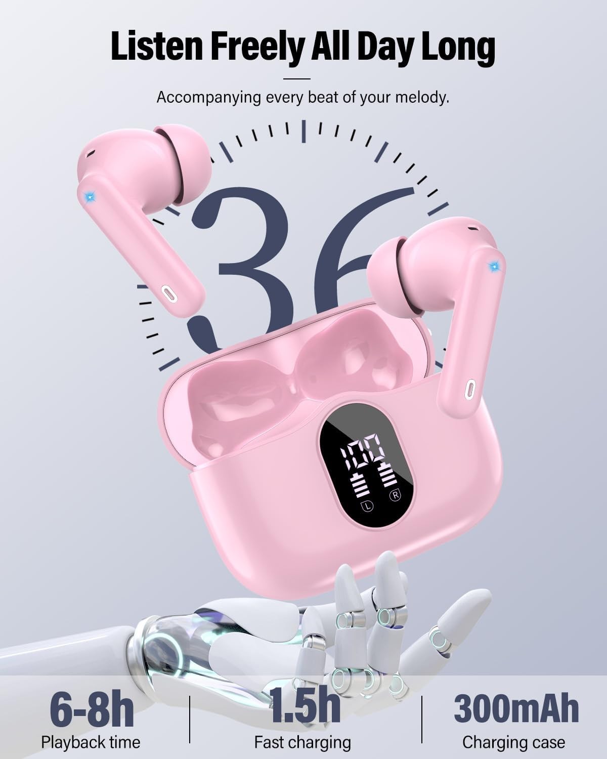 Wireless Earbuds, Bluetooth 5.4 Headphones Bass Stereo, Ear Buds with Noise Canc