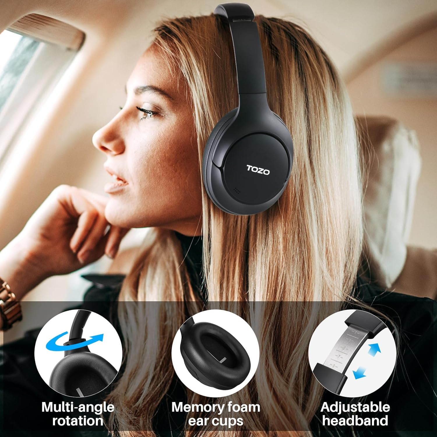 Hybrid Active Noise Cancelling Headphones, Wireless over Ear Bluetooth Headset,