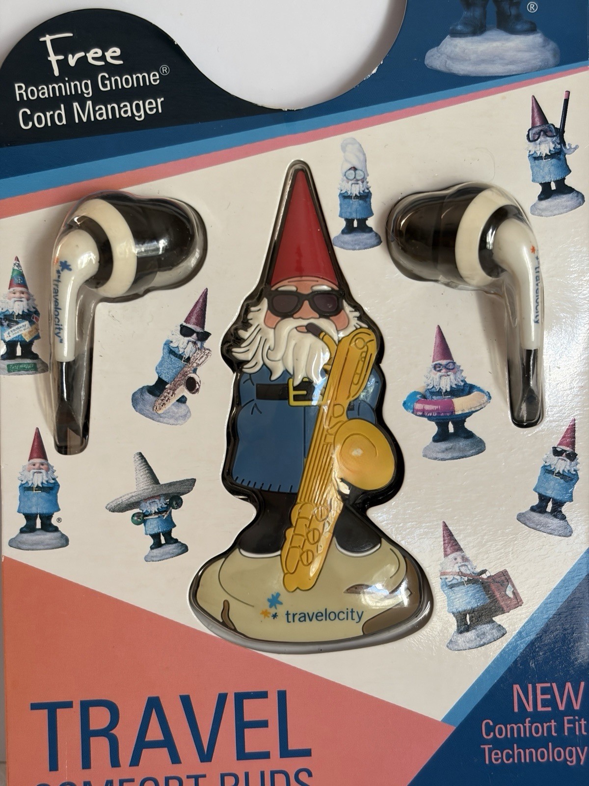 TRAVELOCITY FREE ROAMING GNOME TRAVEL COMFORT EAR BUDS & CORD MANAGER