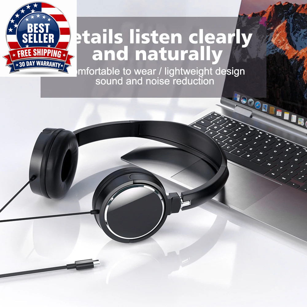 New 3.5Mm/Type-C Plug Wired Headphones Foldable Headphones Bass Stereo Fashion M