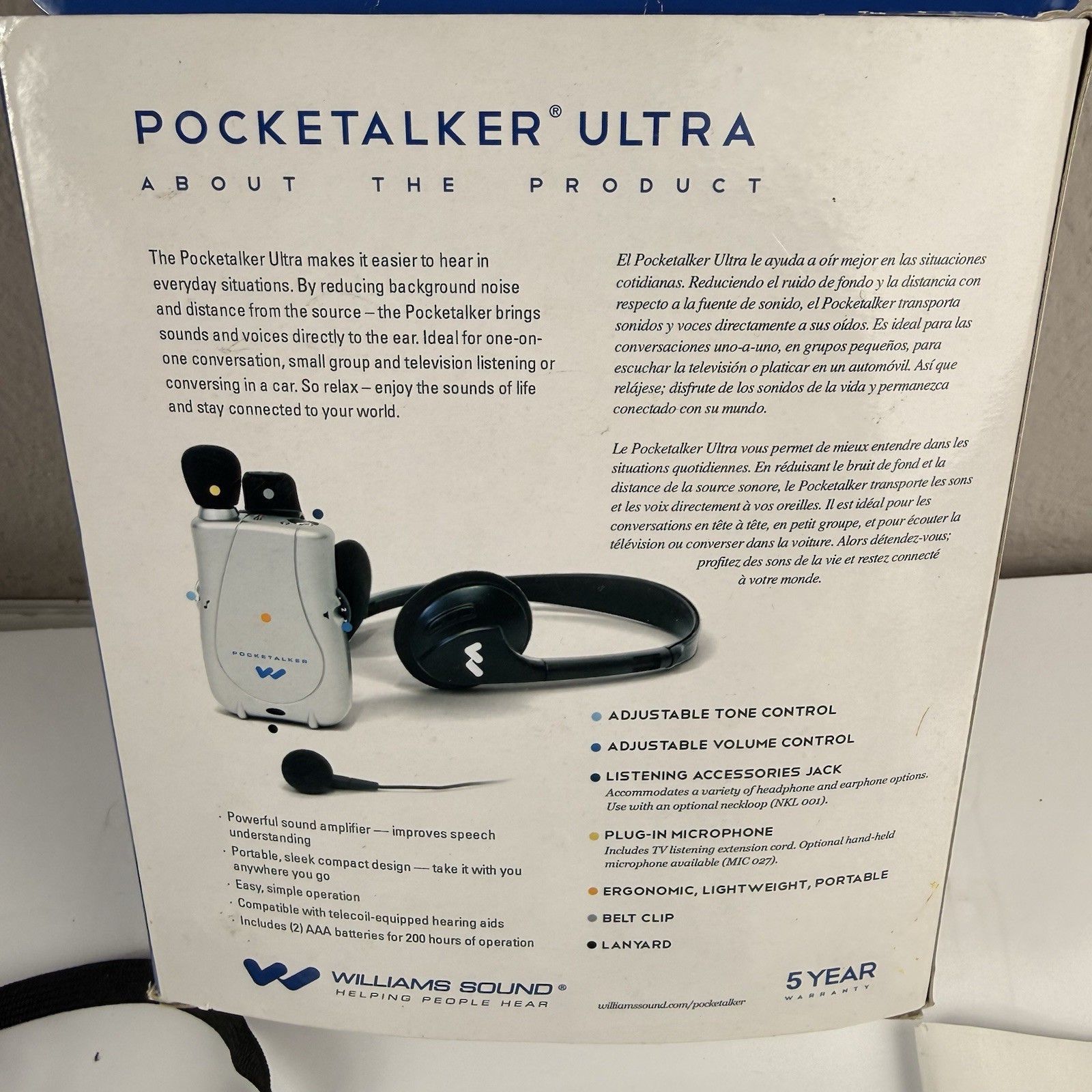 Williams Sound Pocketalker Ultra Personal Amplifier PKT D1 Bonus Pack Earphone