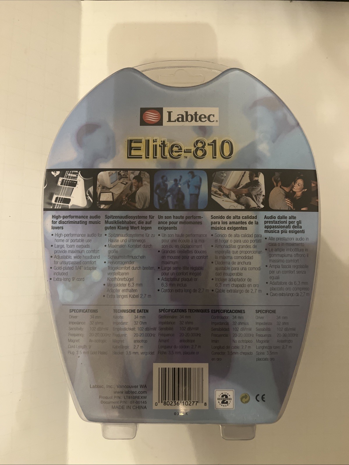 Labtec Elite 810 High Performance Black Headphones New