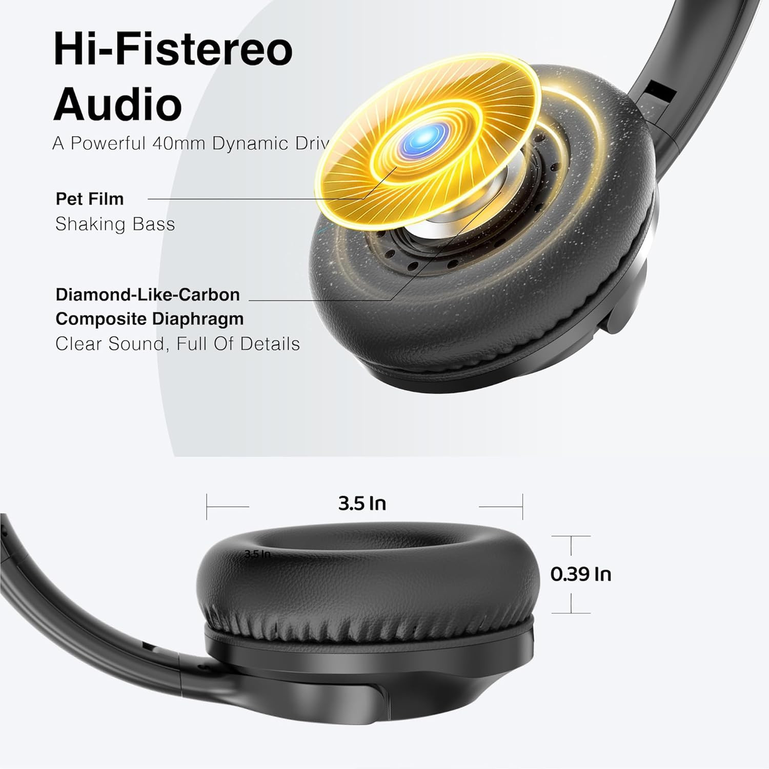 Wired Headphones Over-Ear Hi-Fi Sound with Microphone Adjustable Foldable, 1.5M