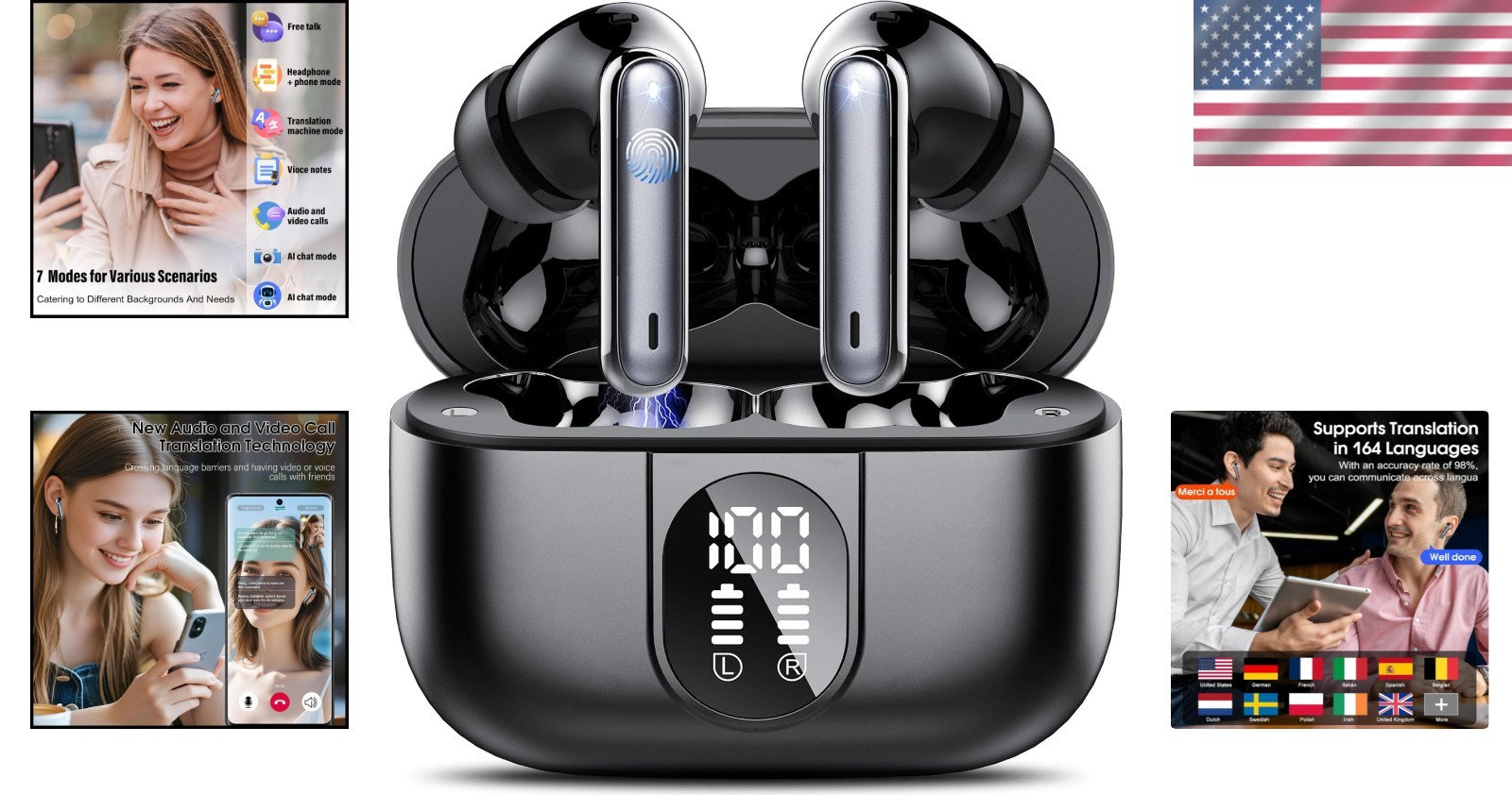 AI-Powered Translator Earbuds: 6 Modes, 164 Languages, No Subscription, 40 Hours