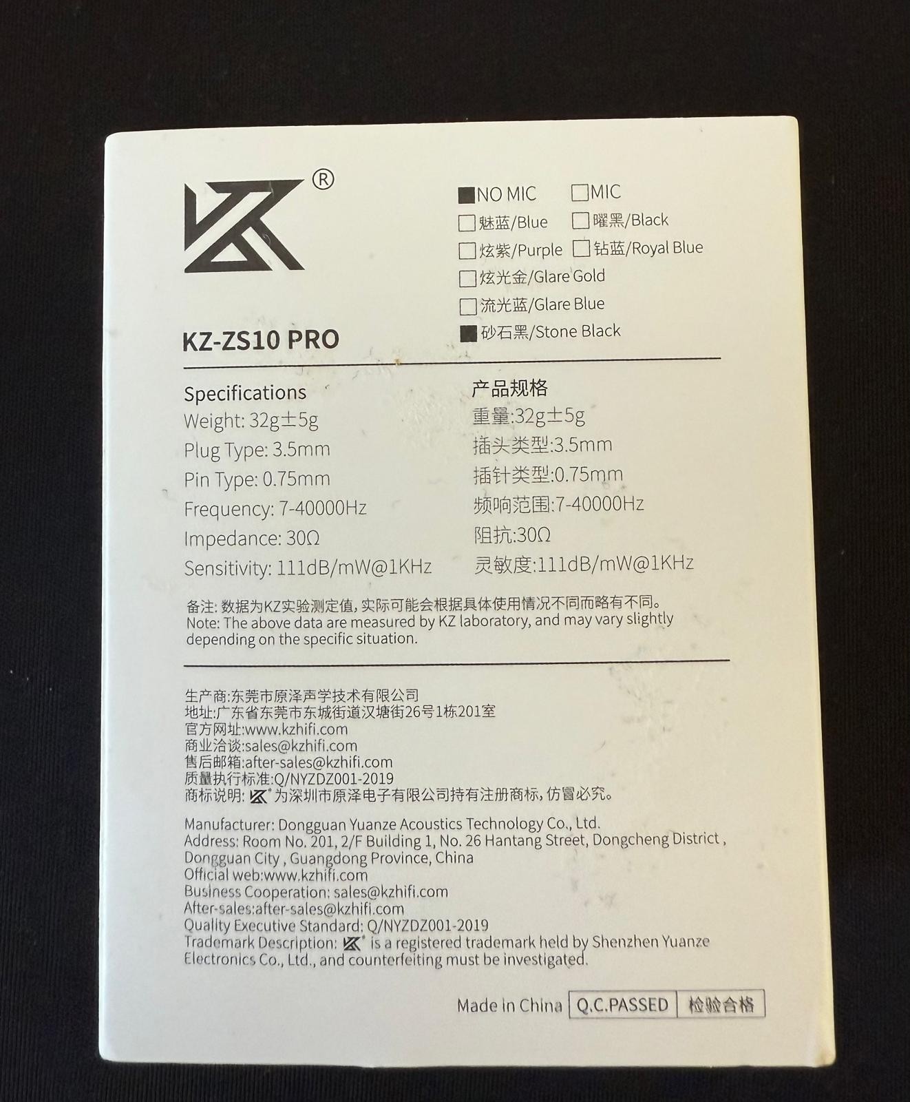 Linsoul KZ ZS10 Pro, 4BA+1DD 5 Driver in Ear Monitor (Without Mic, Dark Black)