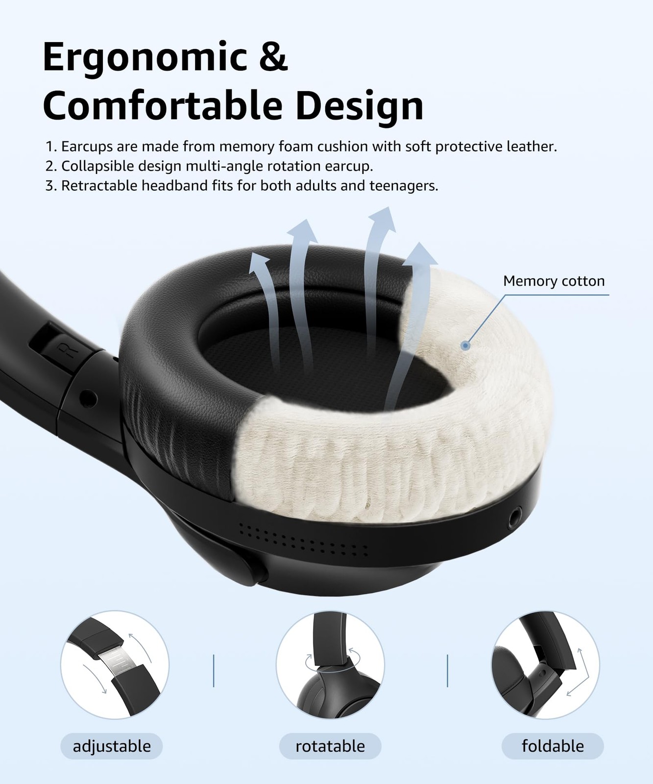 Picun ANC-05L Active Noise Cancelling Headphones Wireless Over Ear Foldable