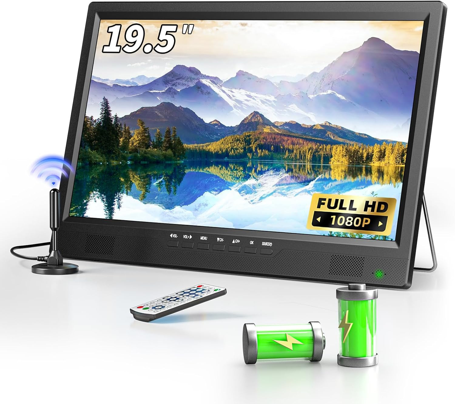 19.5″ HD Portable TV with Antenna, 8000Mah Built-In Powered Operated TV for Indo