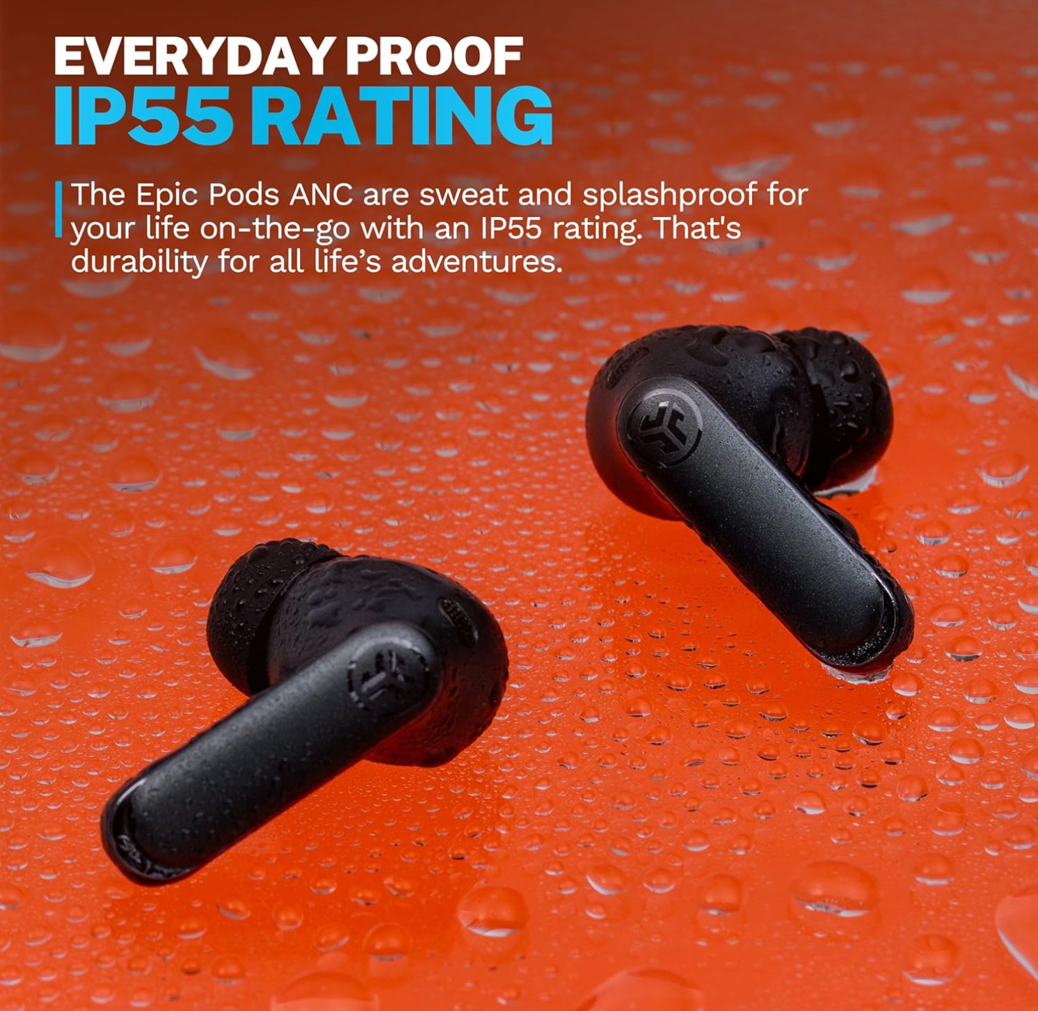 JLab Epic Pods ANC True Wireless Earbuds Active Noise Cancelling Bluetooth Black