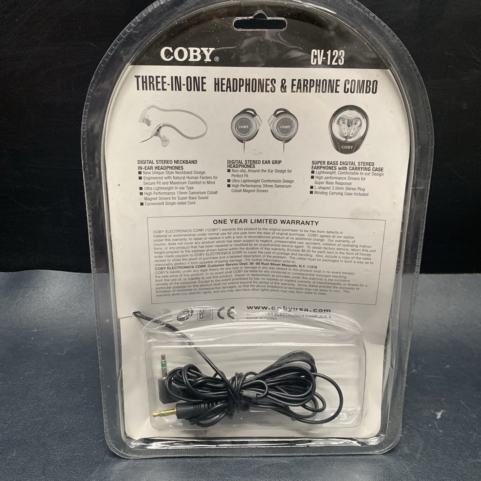 Vtg Coby CV-123 Three In One Headphones Earphones Combo, 2004 Sealed