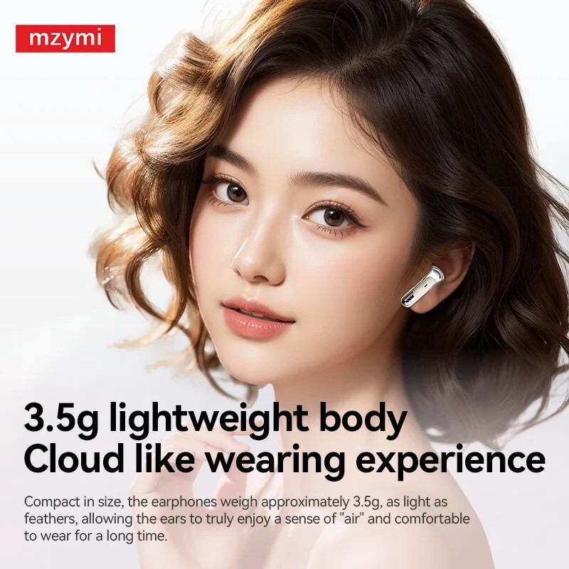 mzymi Y107 TWS Headset ENC Noise Cancelling Bluetooth5.3 Wireless LED Earbuds