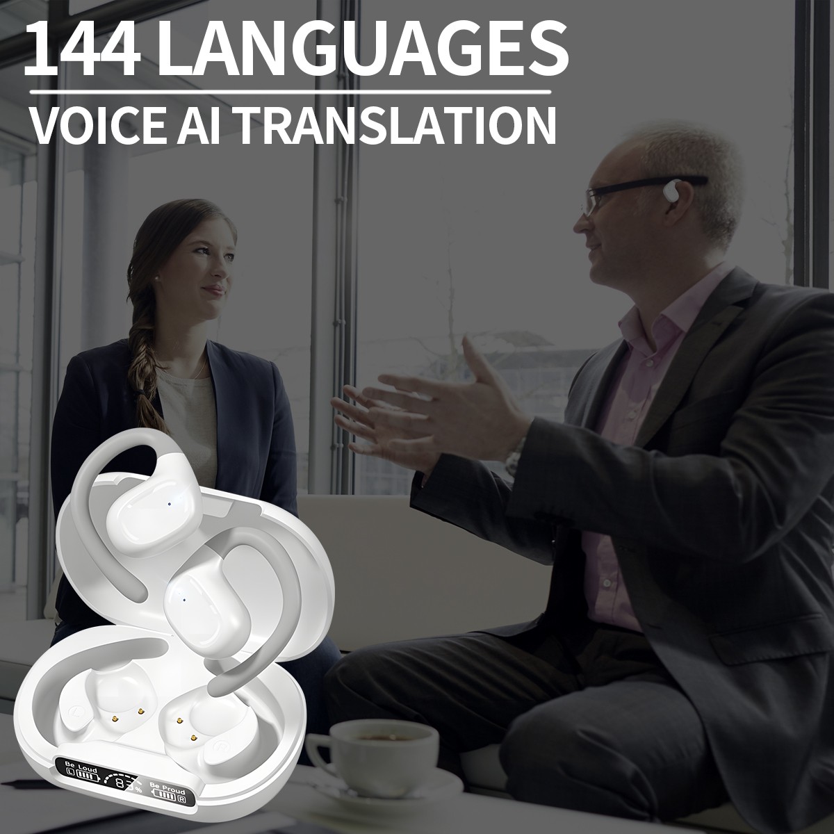 Wireless OWS Open-Ear Headphones w/144-Lang Translation 50Hrs Air Conduction US
