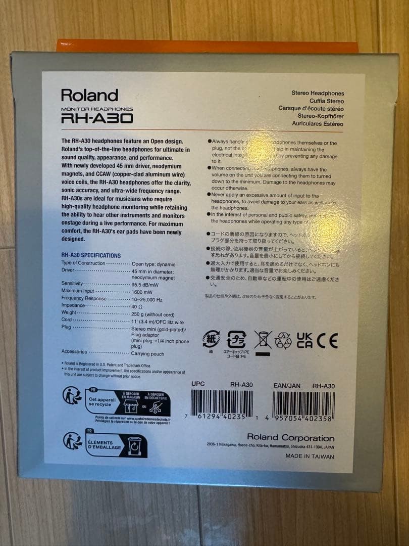 Roland RH-A30 Stereo Wired Monitor Headphones Openair RHA30 Silver Japan New