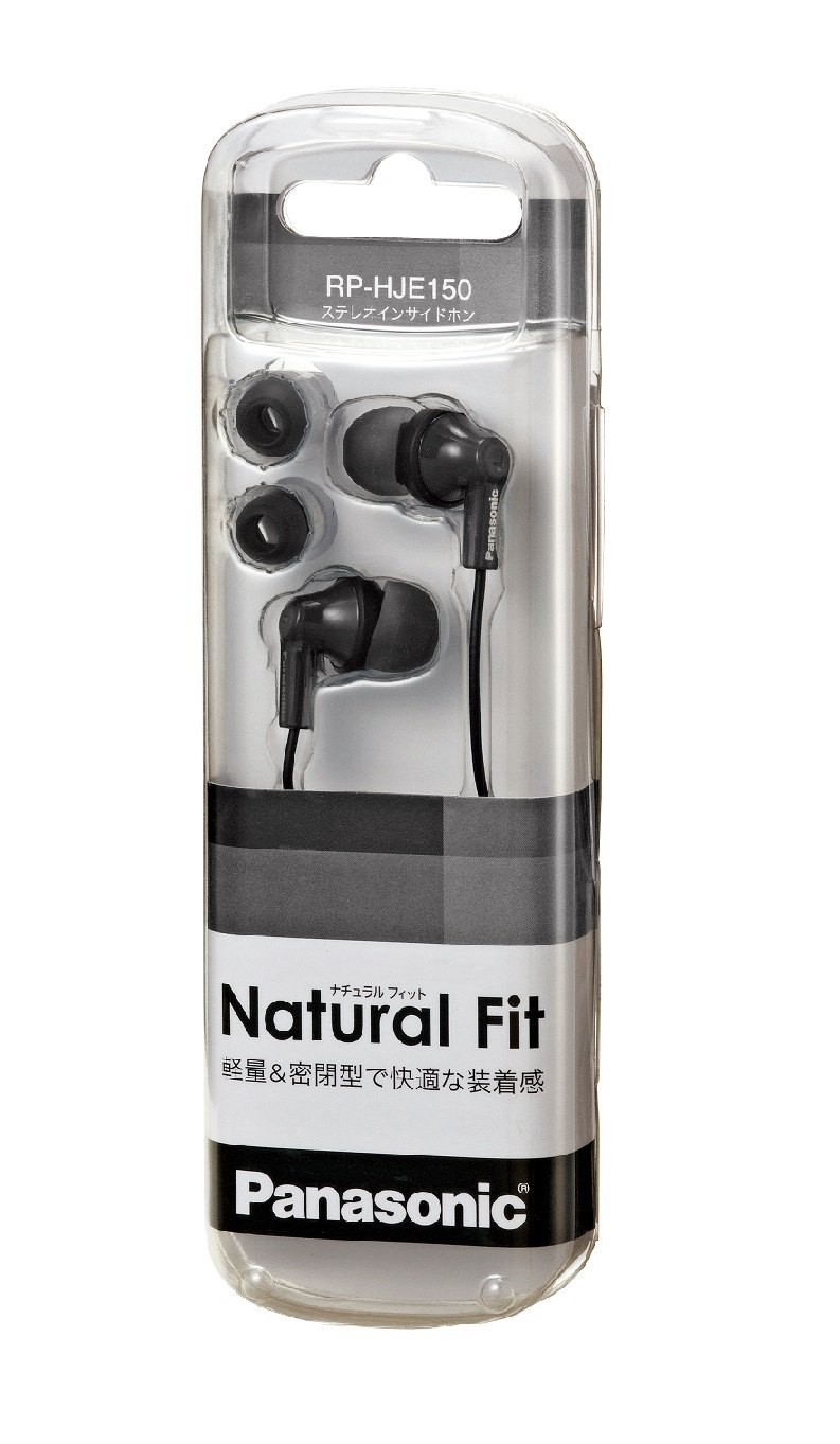 Panasonic RP-HJE150-K In-Ear Earphones Black Oval Port Neodymium Driver