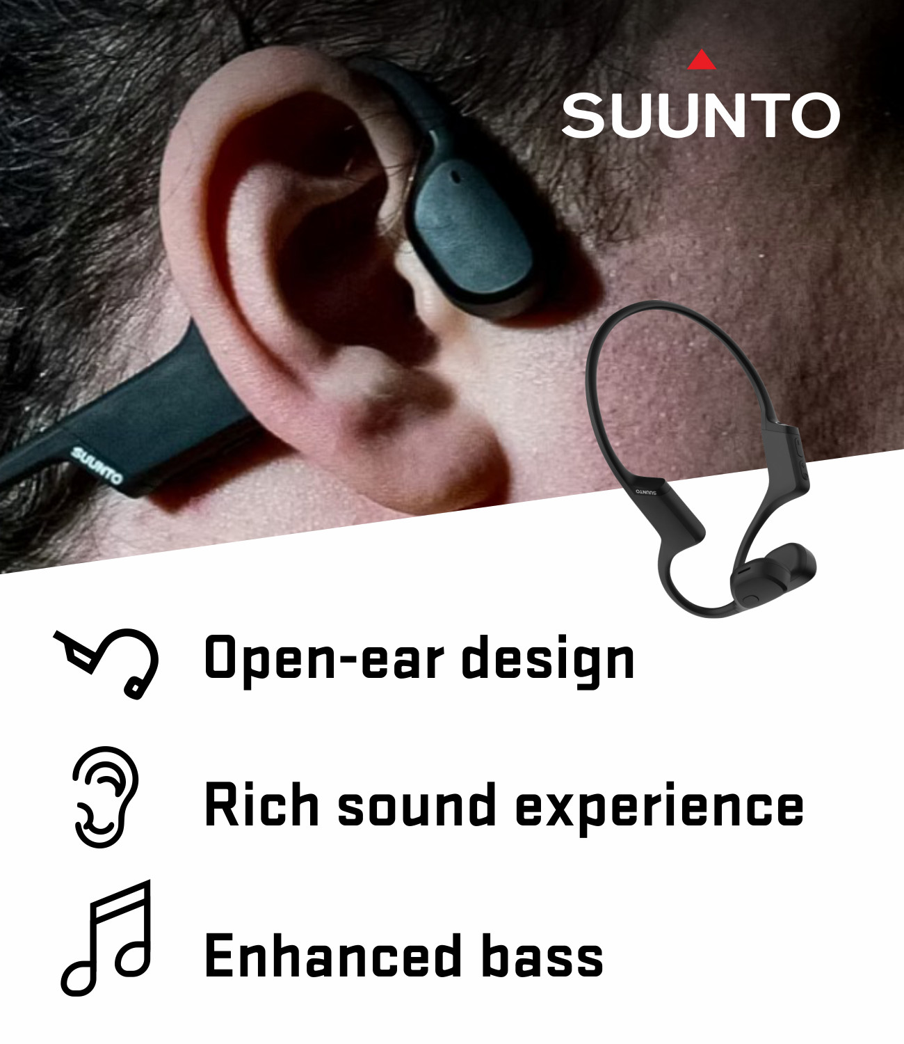 SUUNTO Sonic Open-Ear Bone Conduction Sports Headphone Black
