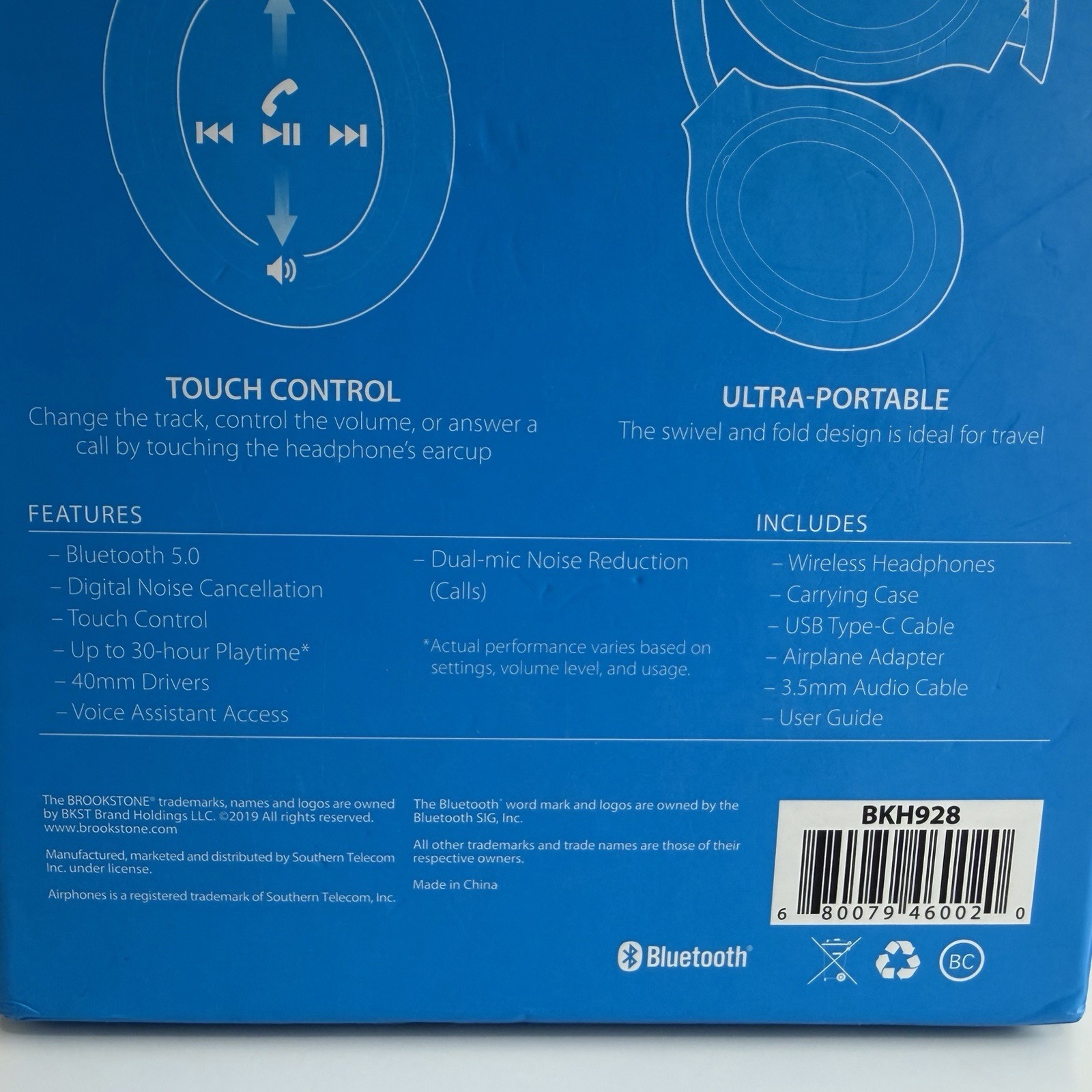 Brookstone Airphones Wireless Noise Cancelling Headphones BKH928