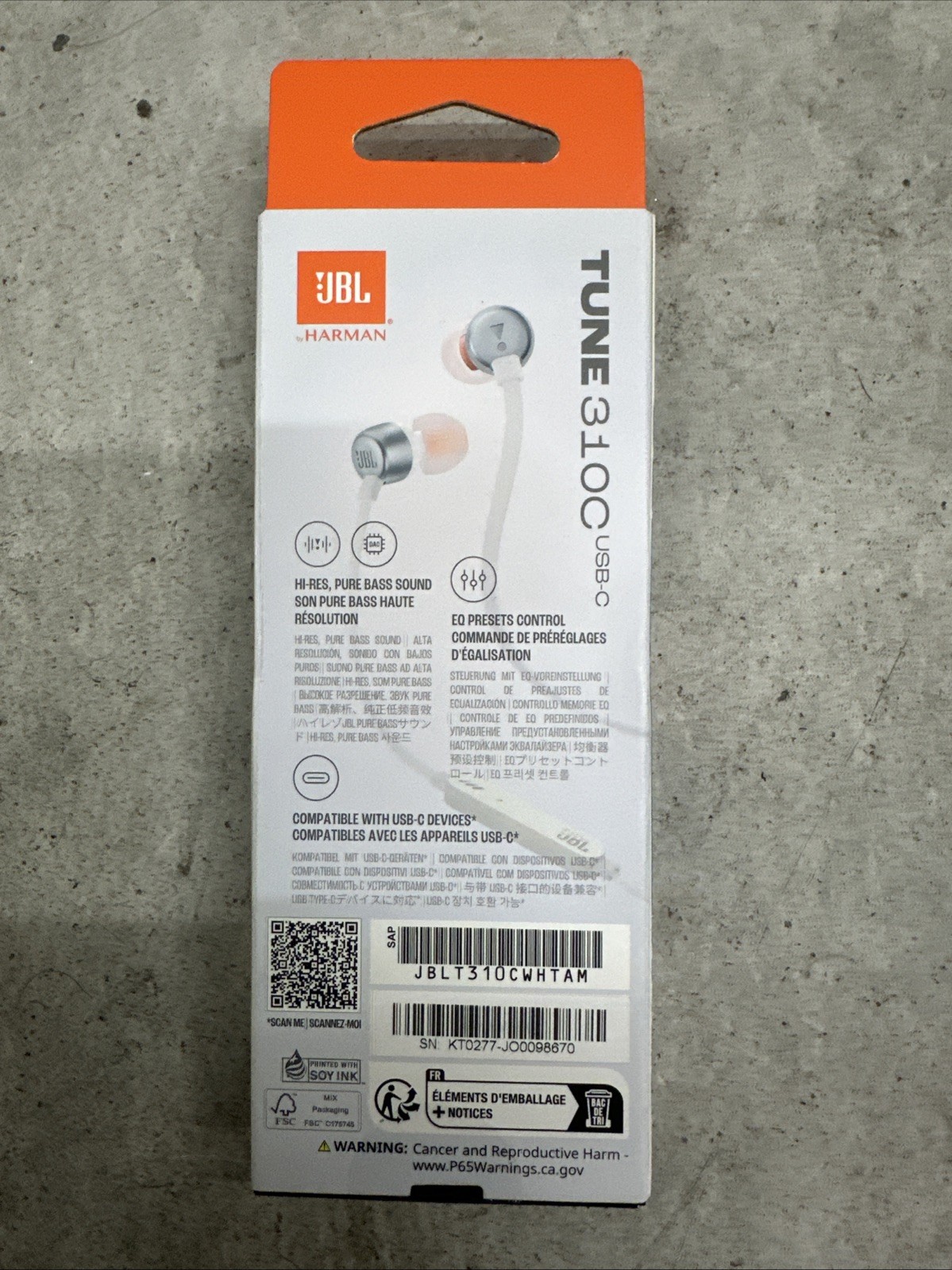 JBL Tune 310C Wired In-Ear Headphones – White