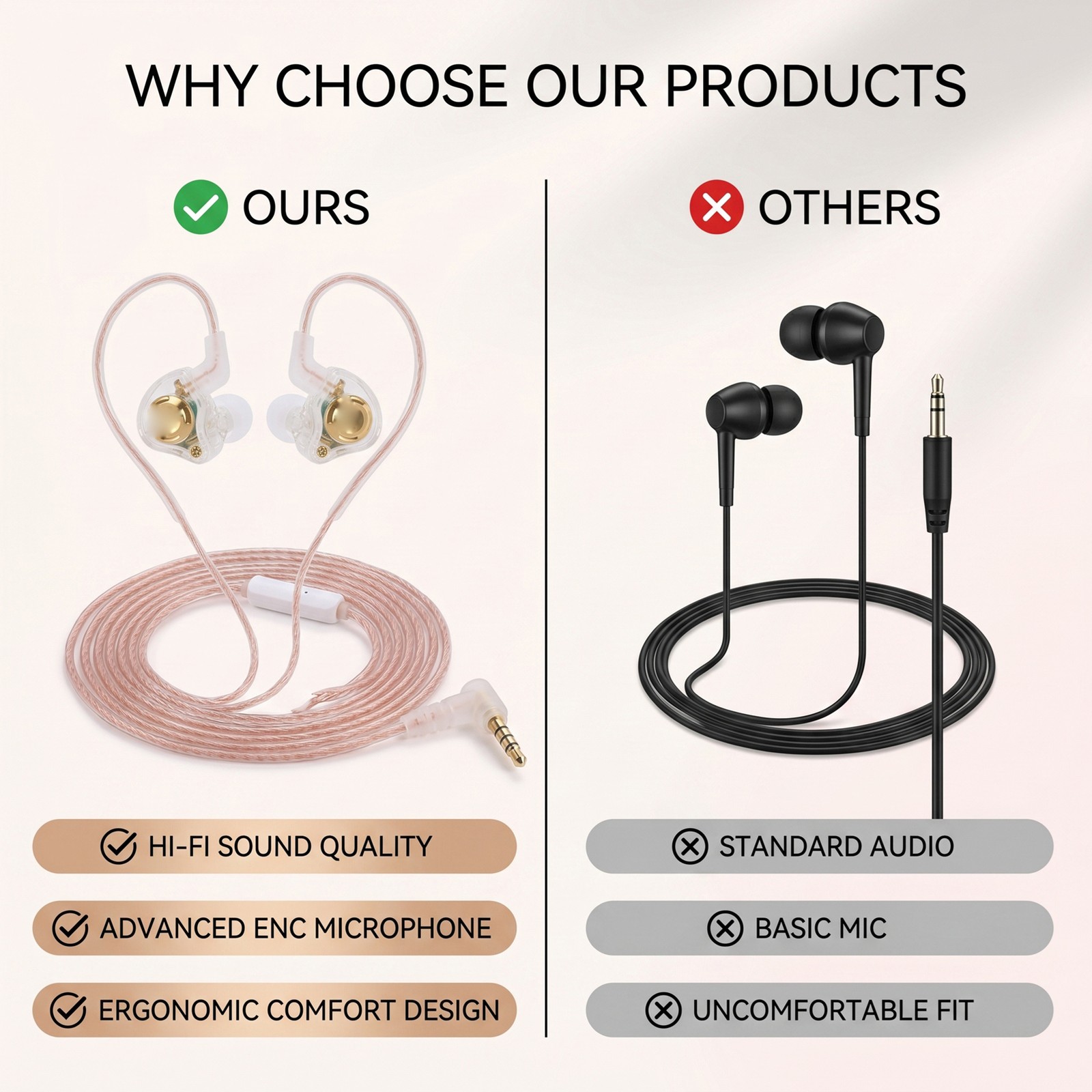 Wired Gaming Earbuds With Mic HiFi Deep Bass 3.5mm Wired IEM Gaming Headpho HCTQ
