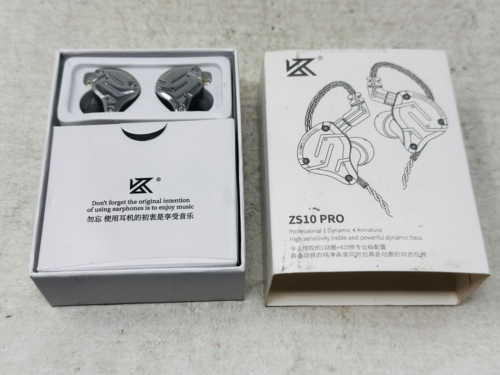 KZ ZS10 Pro, Linsoul 4BA+1DD 5 Driver in-Ear HiFi Earphones No Mic – Open Box