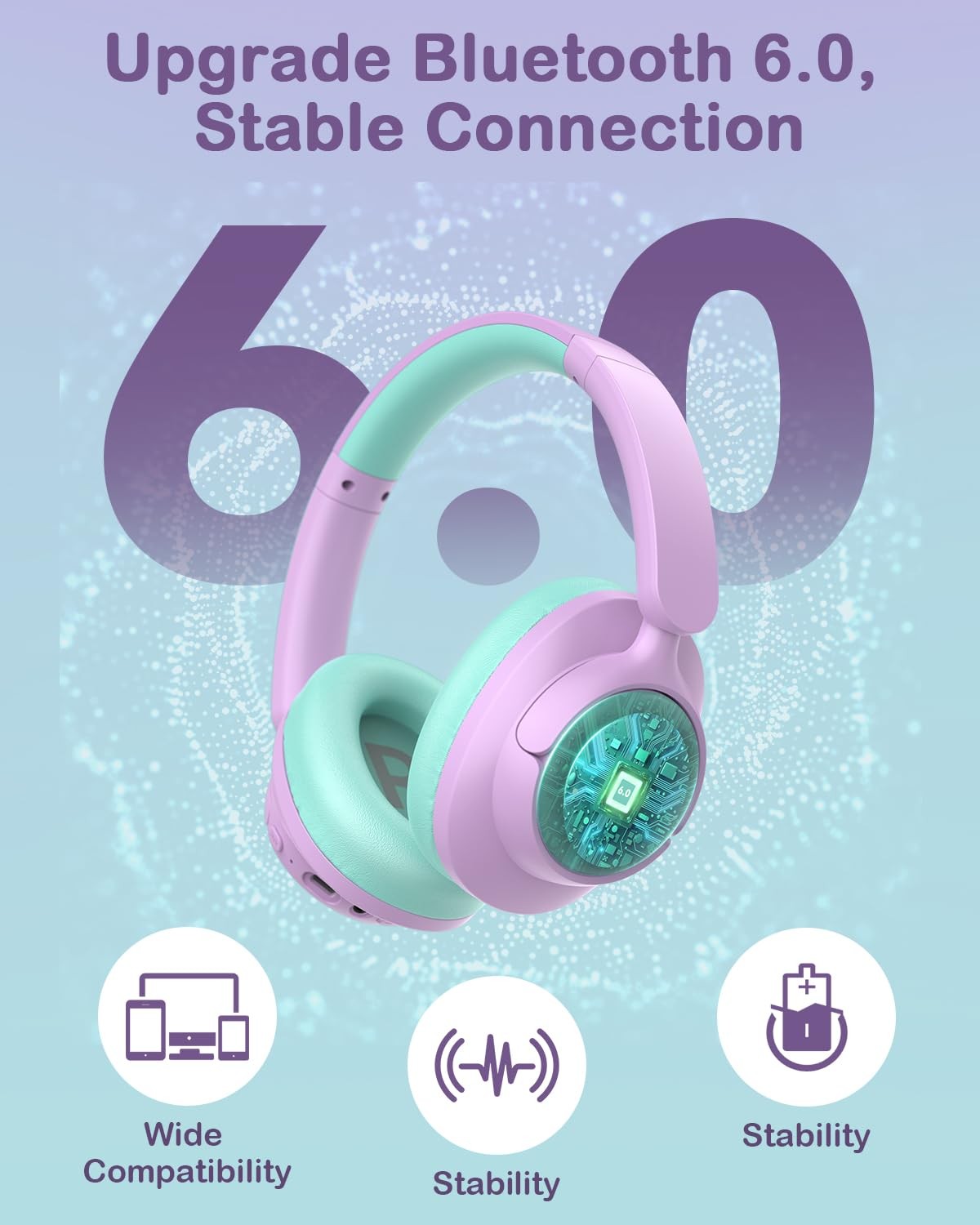 Noise Cancelling Headphones for Kids, Bluetooth 6.0, 100H Playtime – Safe