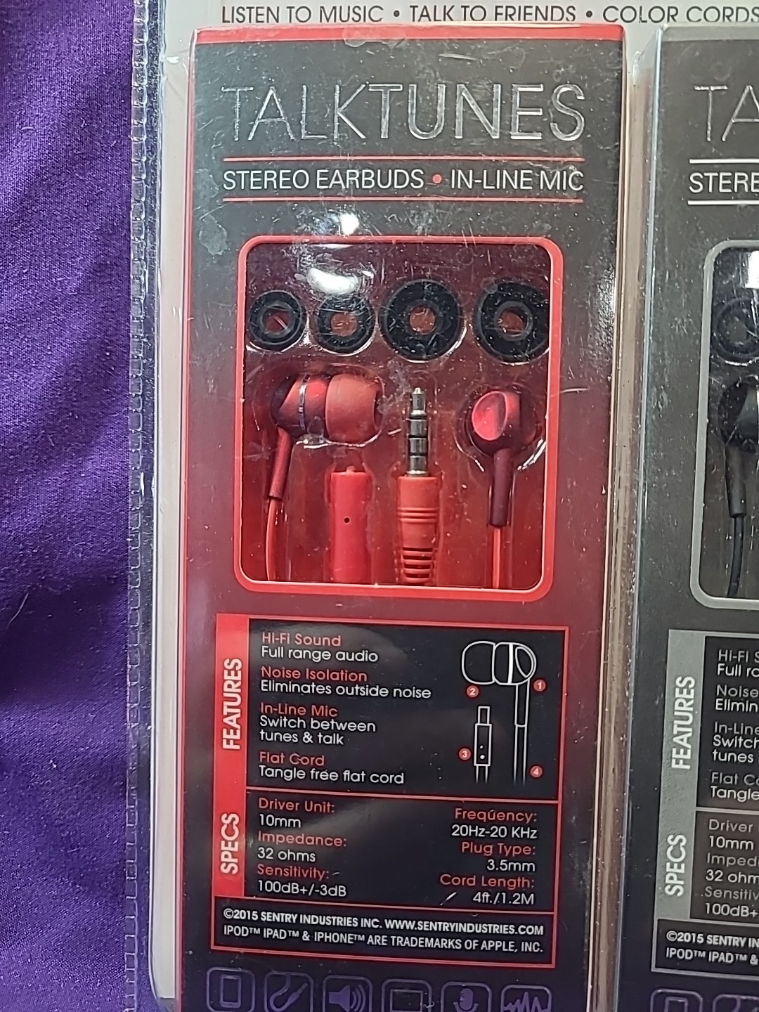 Sentry 3 Pack Flat-Cord Tangle Free Earbuds W/Mic – Red Gray Blue – HM115PK New